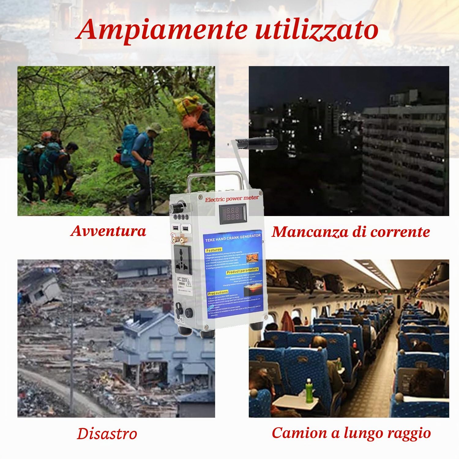 Generatore da Esterno 200W/500W 220V/110V, Portatile, a manovella, generatore di Emergenza USB ad Alta Potenza, Utilizzabile per ricaricare la Batteria dell'auto 27AH/200W