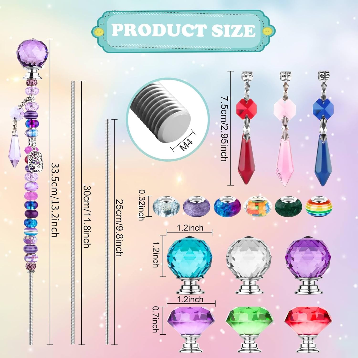 UFU 310Pcs DIY Fairy Wand Beaded Garden Stakes Kit, Fairy Wands Kit with Sparkling Crystal Pendants, Suitable for Different Holidays Garden Stakes Decorative Outdoor Beadable Items(10&12IN) - Image 2