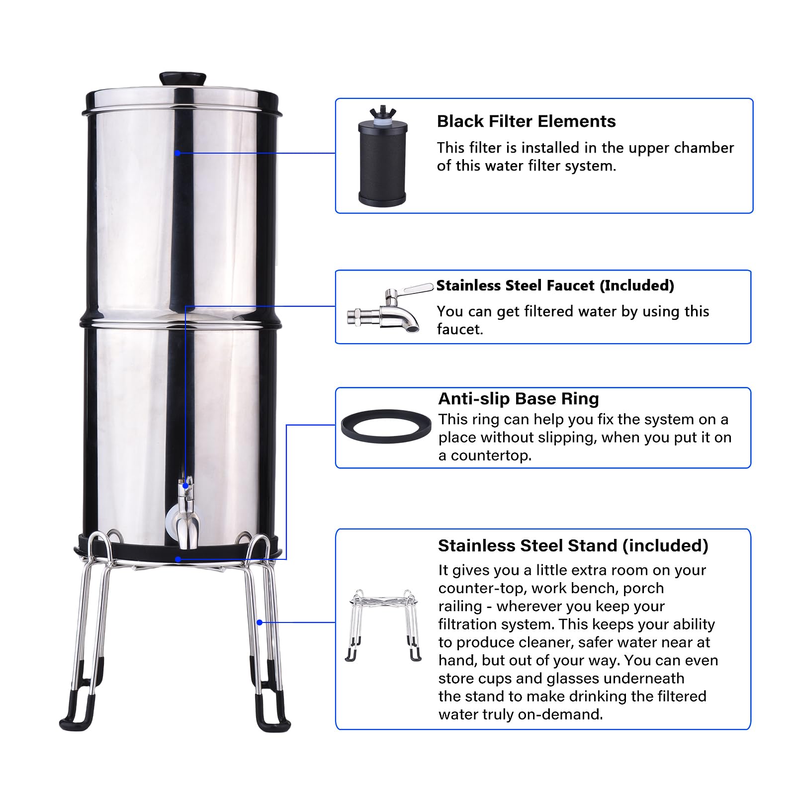 de filtro de agua de 1 galón, purificador de agua para encimera de acero inoxidable con filtros para el hogar, Camping, senderismo, aventuras al aire