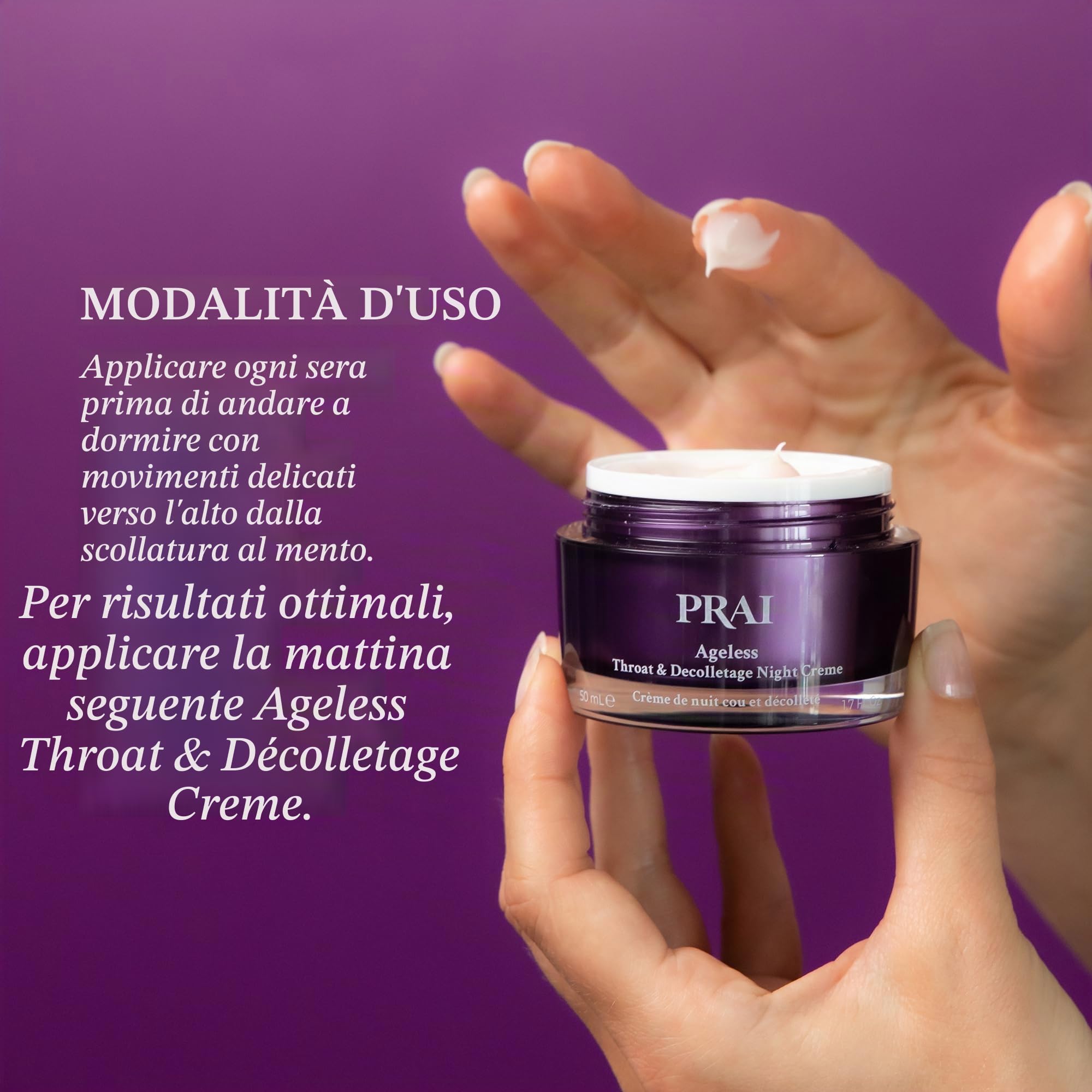 PRAI Beauty Crema notte senza età per gola e decolleté per donna crema per il collo al collagene idrolizzato per la cura della pelle con acido ialuronico e burro di karitè crema per il viso | 50ml