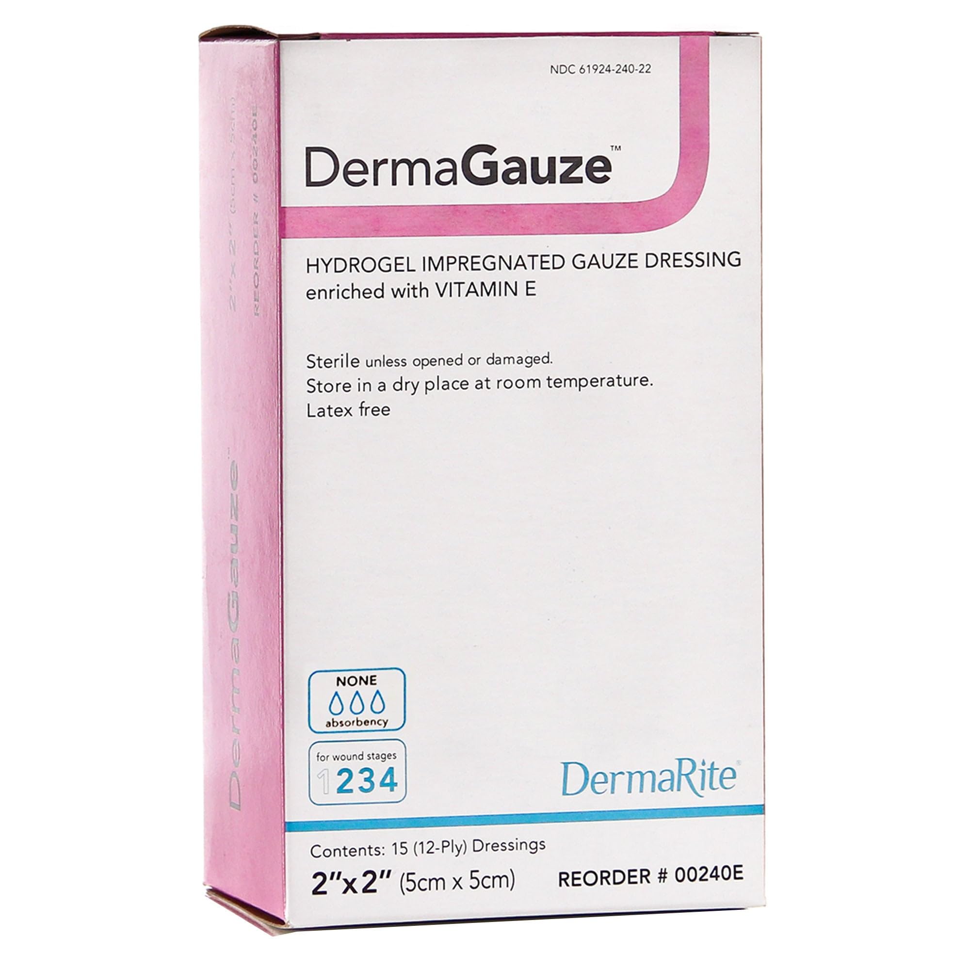 DermaGauze 00240E Hydrogel-Wundkompresse, Hydrogel/Gaze, quadratisch, imprägniert, 5,1 x 5,1 cm, 15 Stück