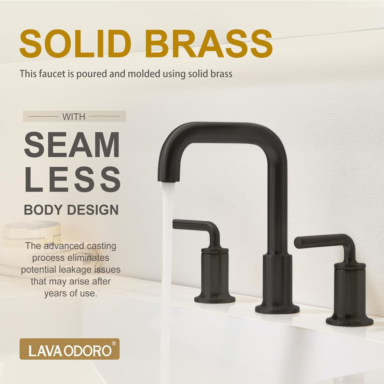 Lava Odoro Black Bathroom Faucet 3 Hole, 8 Inch Widespread Faucet Matte Black 2 Handle Bathroom Sink Faucet with Drain Assembly Supply Line, BF503-MB