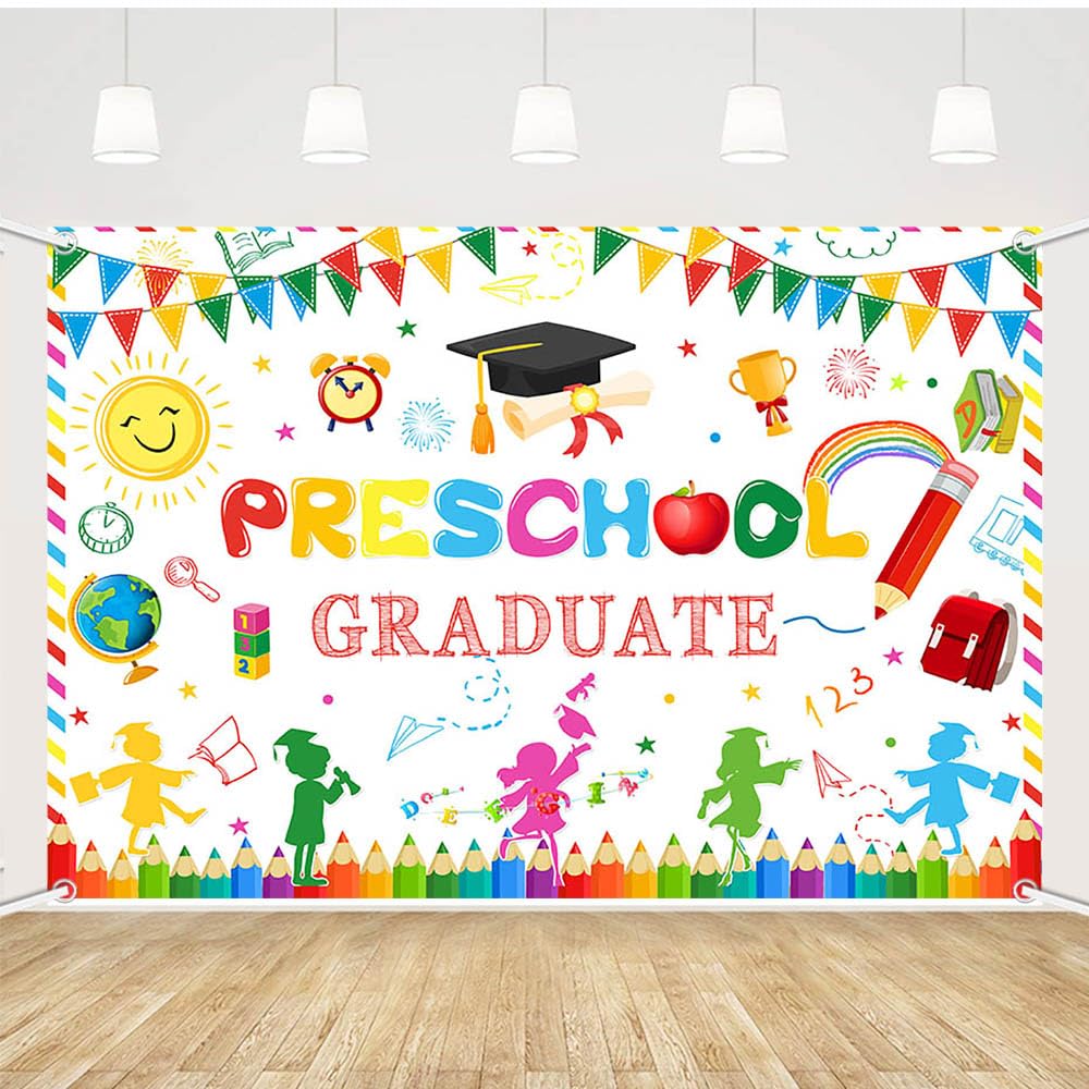 MEHOFOND Preschool Graduate Backdrop Preschool Graduation Decorations Class of 2025 White Pre Kindergarten Congrats Grad Party Ceremony Background