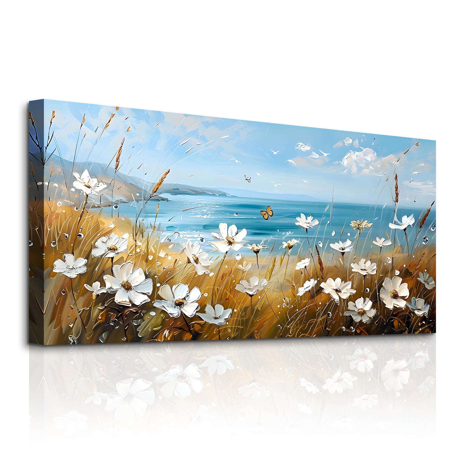 MHARTK66 Tableau Decoration Murale Salon Fleurs Mer Paysage 60x120 cm