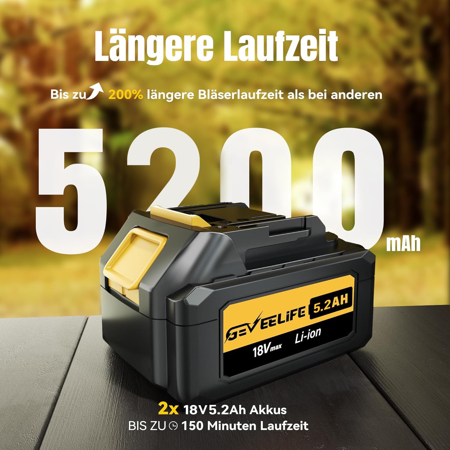 GEVEELIFE Soplador de Hojas eléctrico, 20 V, 257 km/h, con 3 velocidades y 2 baterías de 5,0 Ah, para jardín, Hojas, Polvo y Nieve (Incluye batería), Color Amarillo