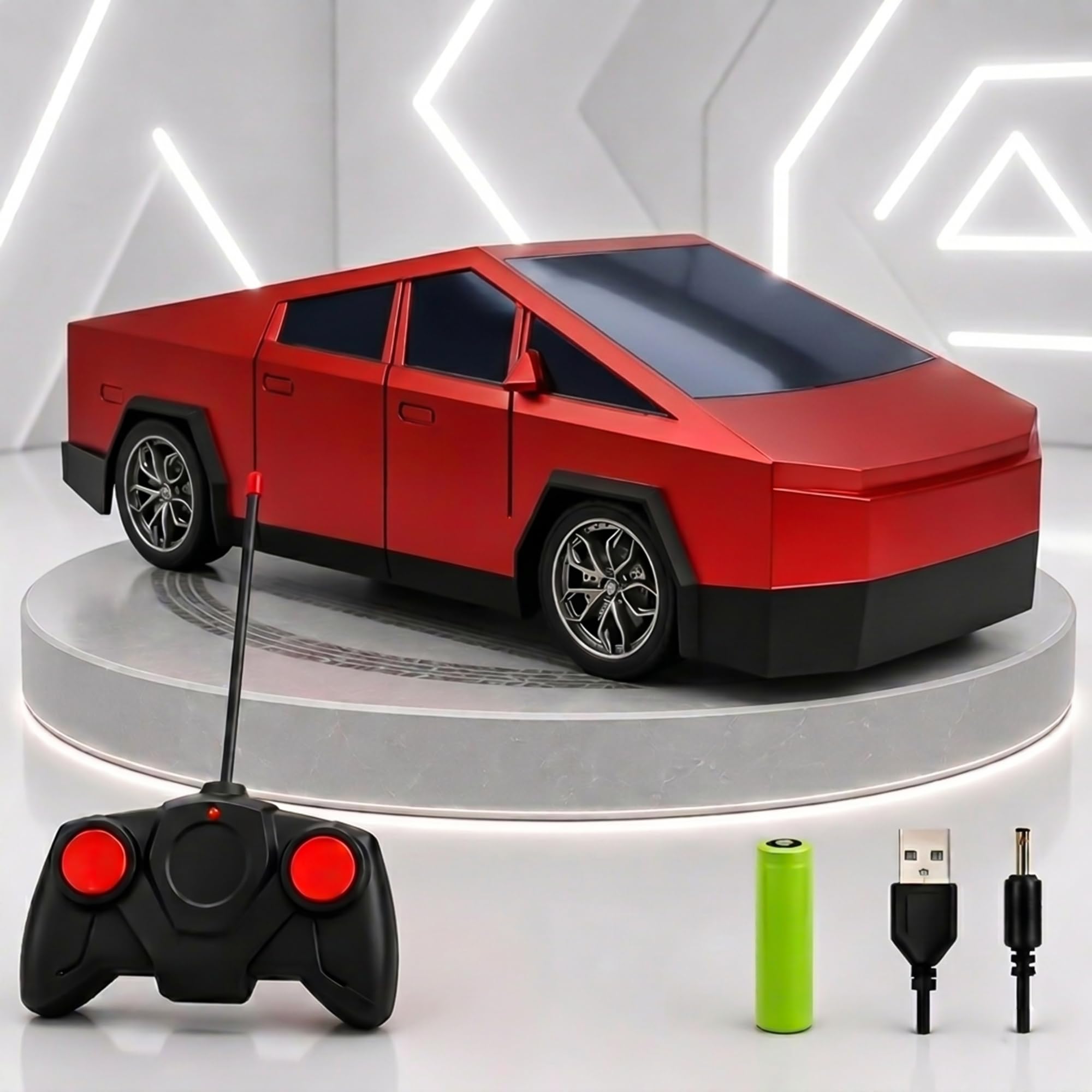 NHR Tesla Cybertruck Remote Control Car for Kids 3-5 & 6-8 Years, 1:24 Scale RC Car with Rechargeable Battery, LED Lights & Remote Controller, Toy Car for Boys Girls Indoor Outdoor Gift (Red)-image-20