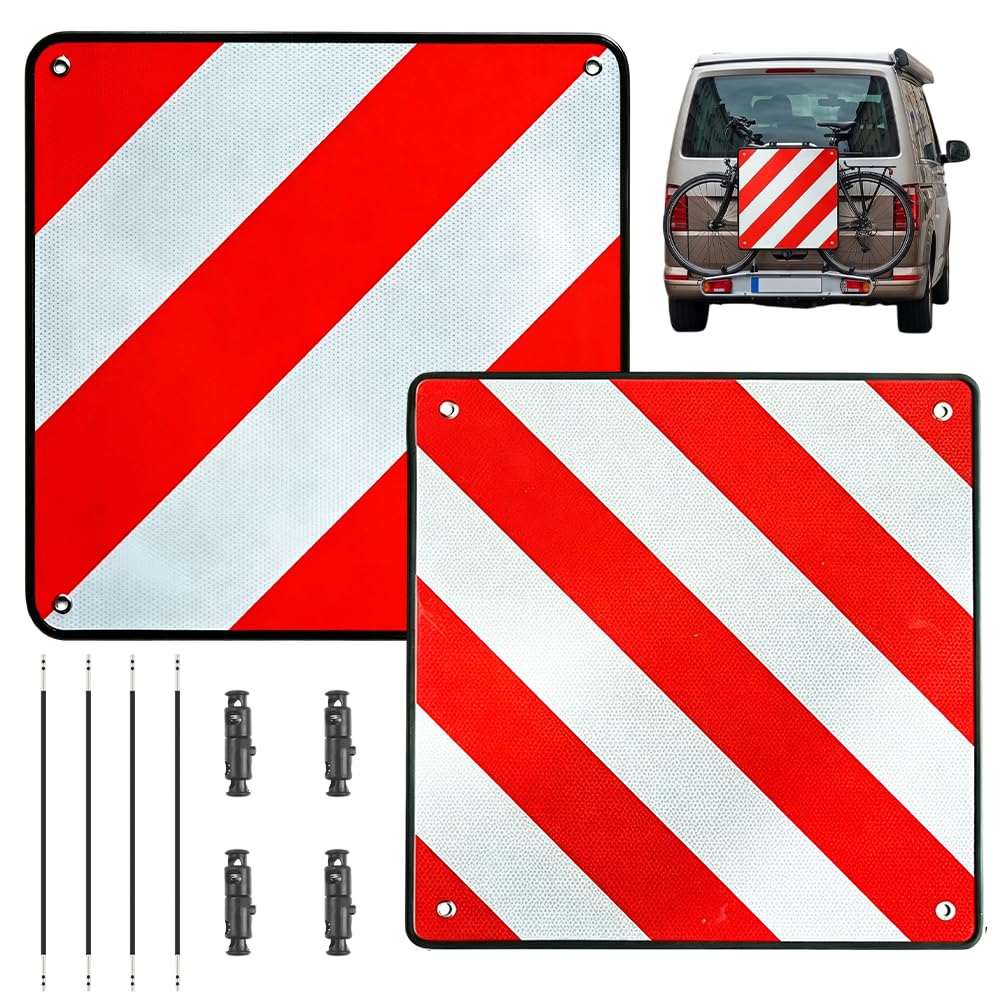 Warntafel Fahrradträger, 2 in 1 50 x 50 cm Warntafel Italien Spanien mit 4 Spannseile, Reflektieren Warnschild Fahrradträger für Fahrradträger und Heckträger zur Kennzeichnung Ladung