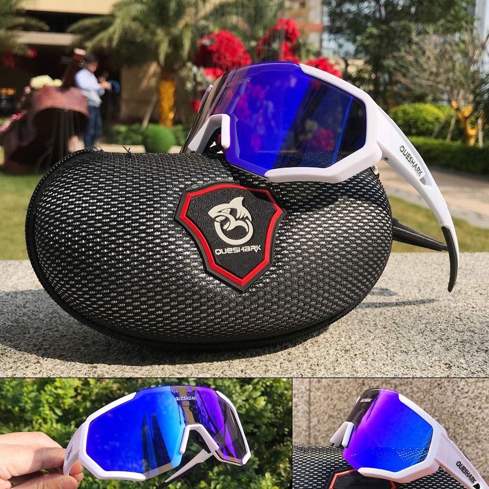 Queshark Polarizzati Anti-UV con 3 o 5 Lenti Occhiali da Ciclismo Bici MTB Intercambiabili per Sport Uomo Donna Guida Pesca Golf Baseball Corsa