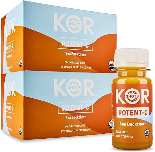 KOR Shot s - Disparo de espino cerval de mar y baobab - Paquete de 24 x 1.7 onzas líquidas - Potent C - Superfoods Disparo de vitamina C -