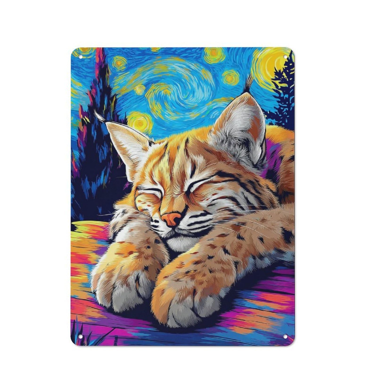 Junmoney Starry Night Cat Dreamscape Tin Wall Plaque 40X30cm With For Hallway Wall, With Clear Retro Wall Decor Character