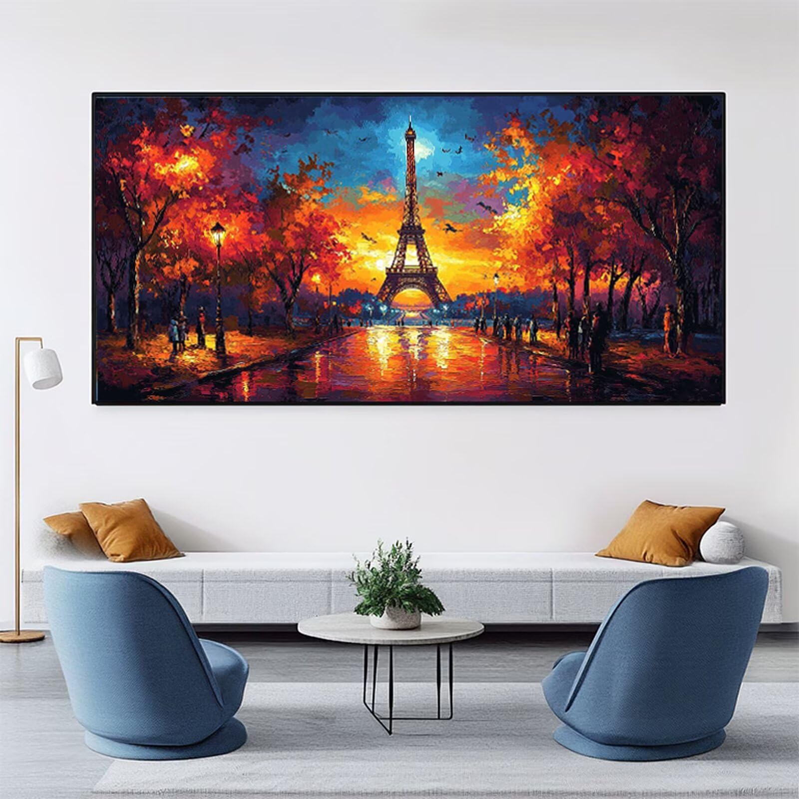 Malowanie według liczb XXL, Wieża Eiffla, malowanie według liczb, dla dorosłych, krajobraz 90 x 180 cm, bez ramy, zestaw do malowania liczbami akrylowymi i pędzlami, niegniotące się płótno, dekoracja