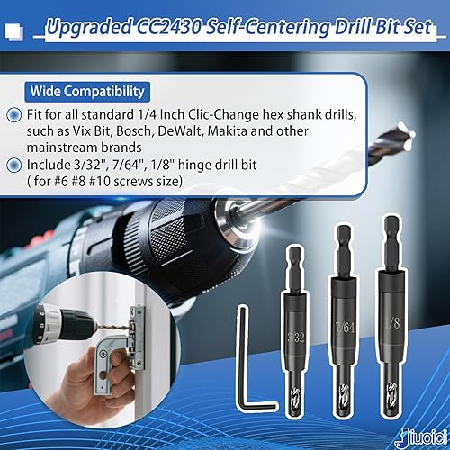 Miniatura 2 de CC2430 - Juego de brocas de bisagra autocentrante mejorado, CC2430 332 pulgadas, 764 pulgadas, 18 pulgadas VIX broca central para taladro hexagonal