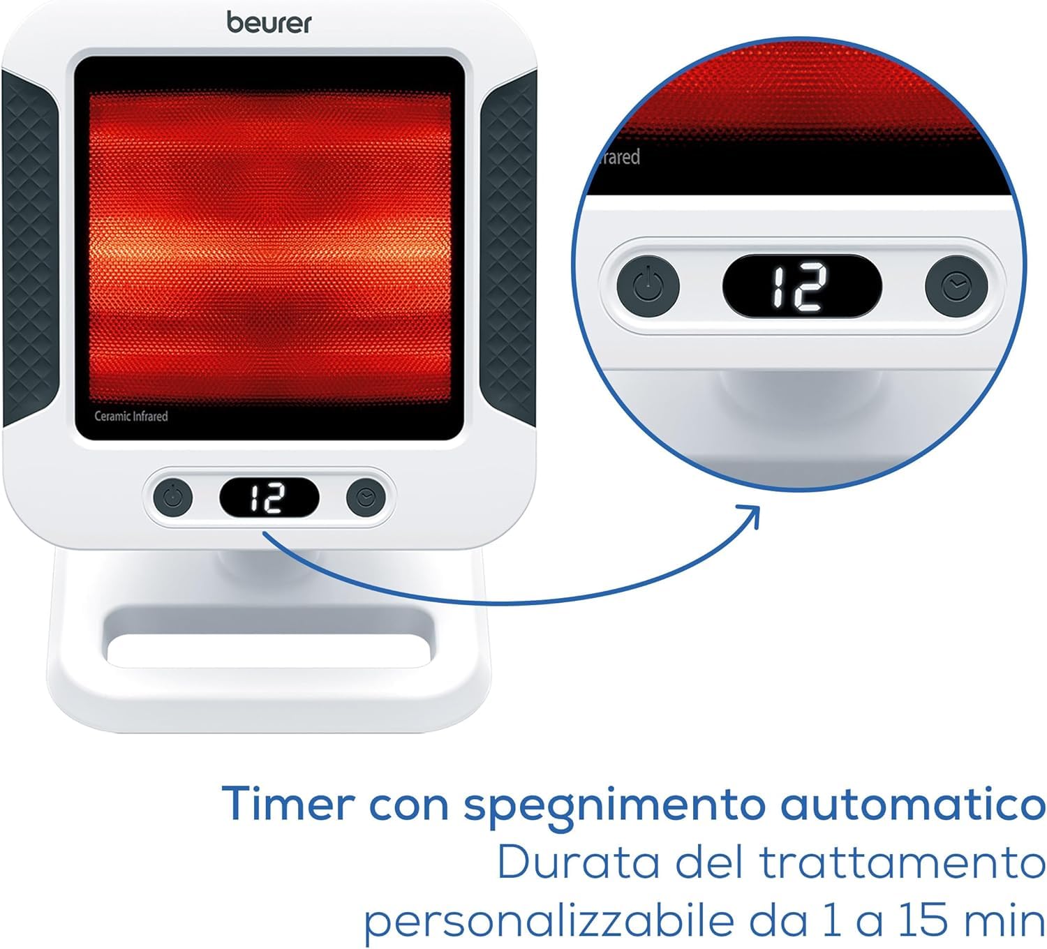 Beurer Lampada Termica a Raggi Infrarossi Il 60 XL con Timer, Spegnimento Automatico e Copertura In Vetroceramica per Calore Benefico che Può Aiutare ad Alleviare Raffreddori e Contratture Muscolari