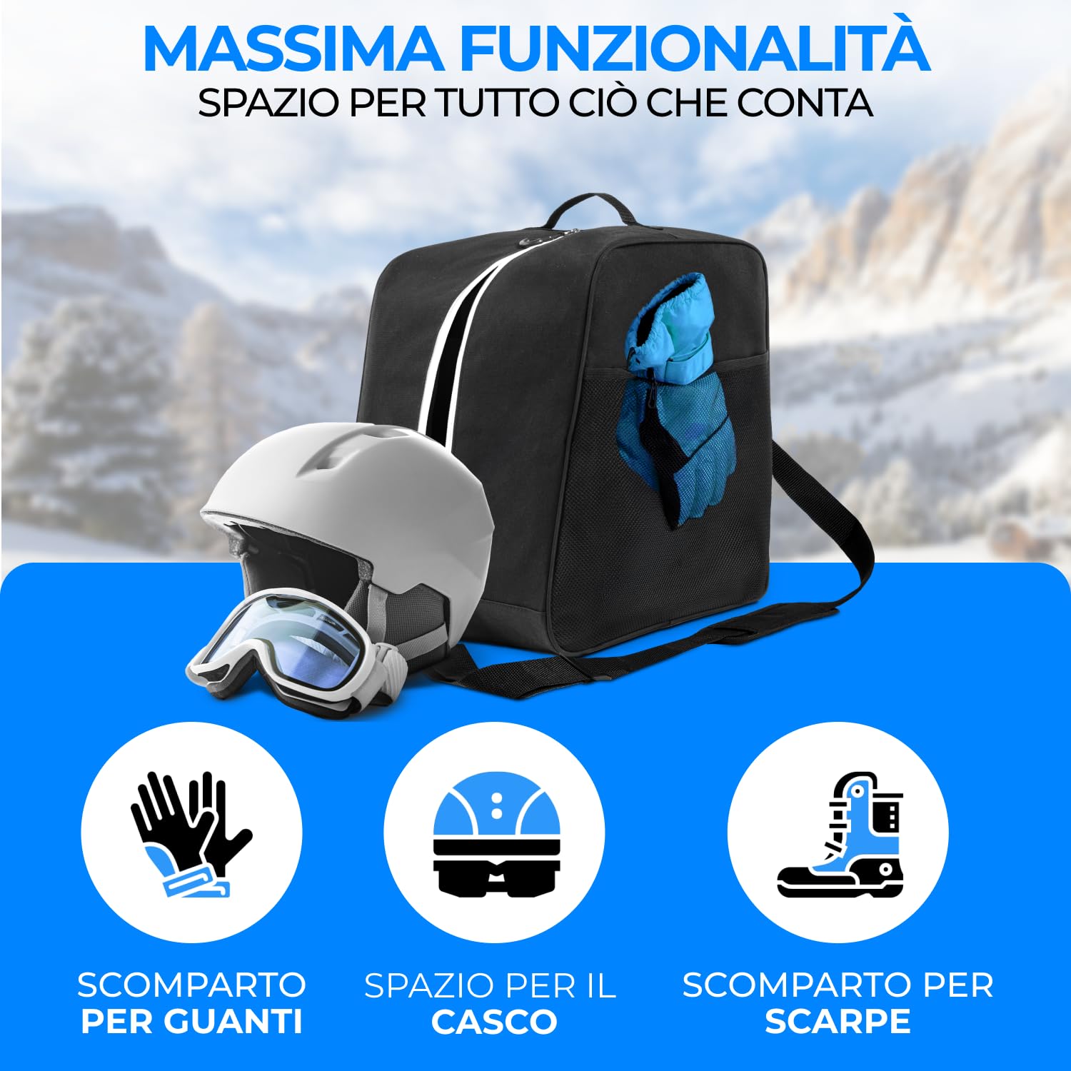STYNGARD Borsa porta scarponi con scomparto per scarponi [38 L] - Borsa per scarponi da sci con tracolla e spazio per gli accessori da sci modello Cortina