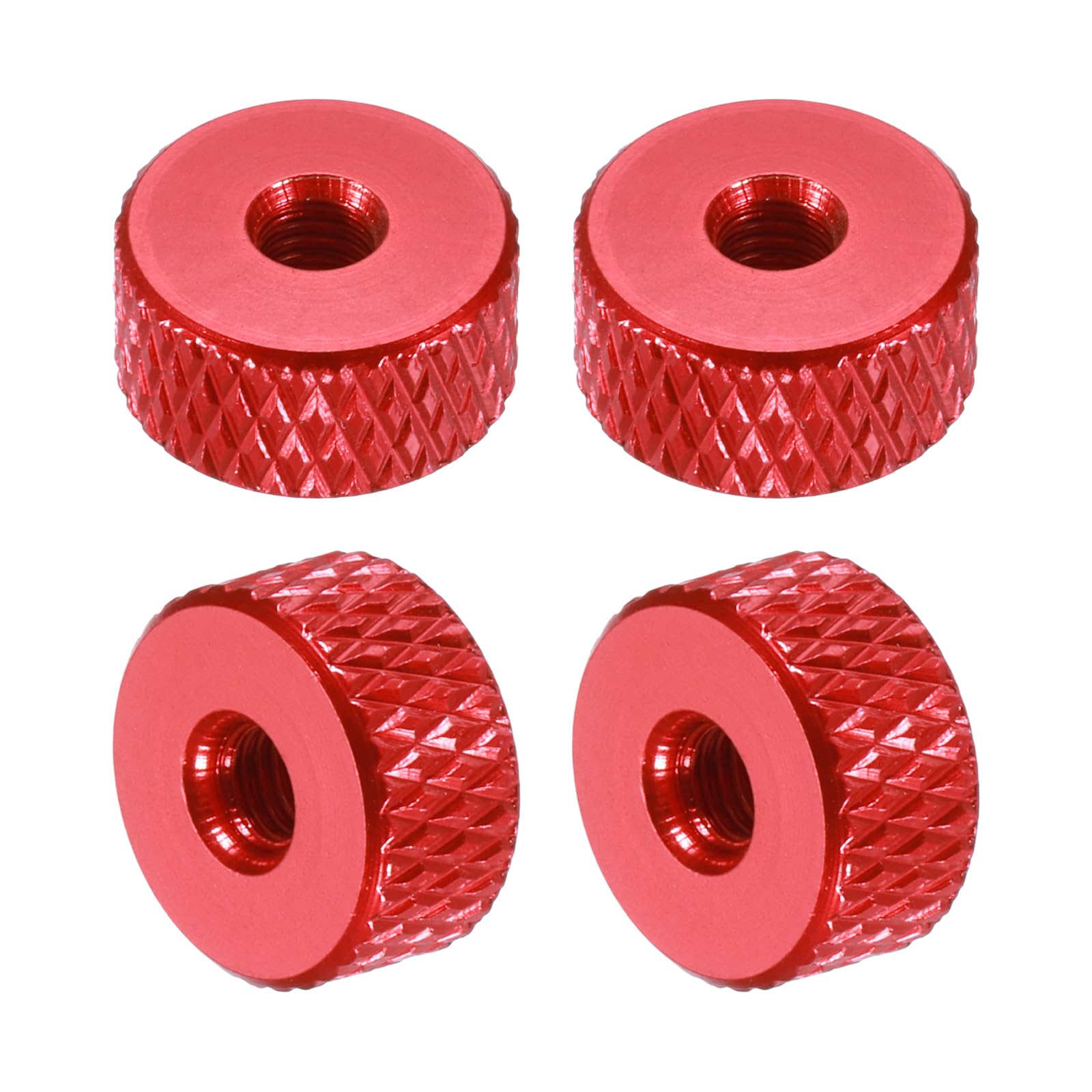 sourcing map 4 Pcs Knurled Thumb Nuts, M3 x 10 mm x 5 mm Female Aluminum Flat Through Hole Lock Adjusting Nuts Handle Knob Fasteners for 3D Printer Parts, Machine, DIY, Wine Red