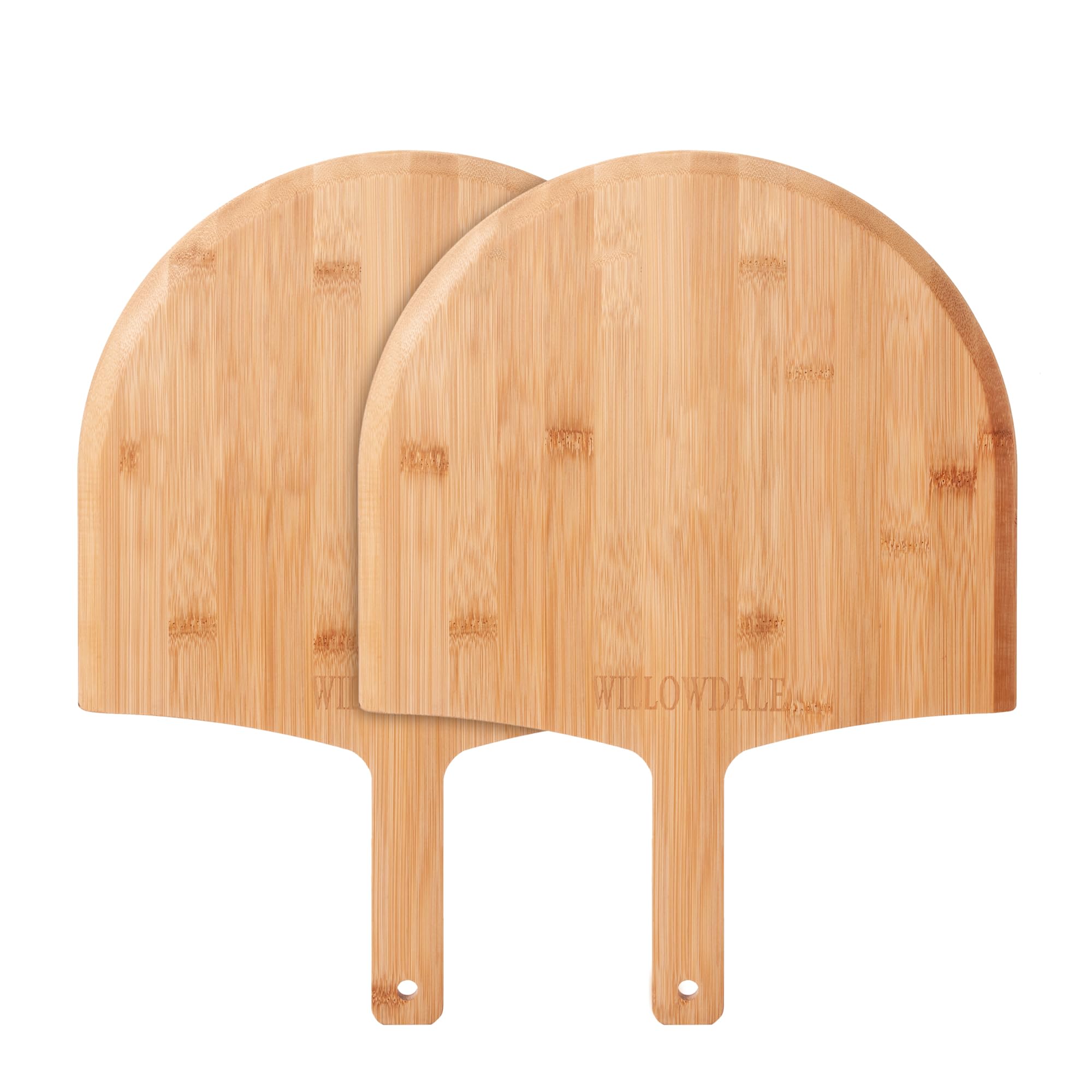 WILLOWDALE Pizzaschieber aus Holz, 30,5 cm, 2 Stück, Küchen-Bambus-Pizzaschaufel, großes Pizzaofen-Zubehör zum Backen mit Griff, Holzschneide-Servierbrett für Käse, Brot, Kuchen, Obst, Gemüse
