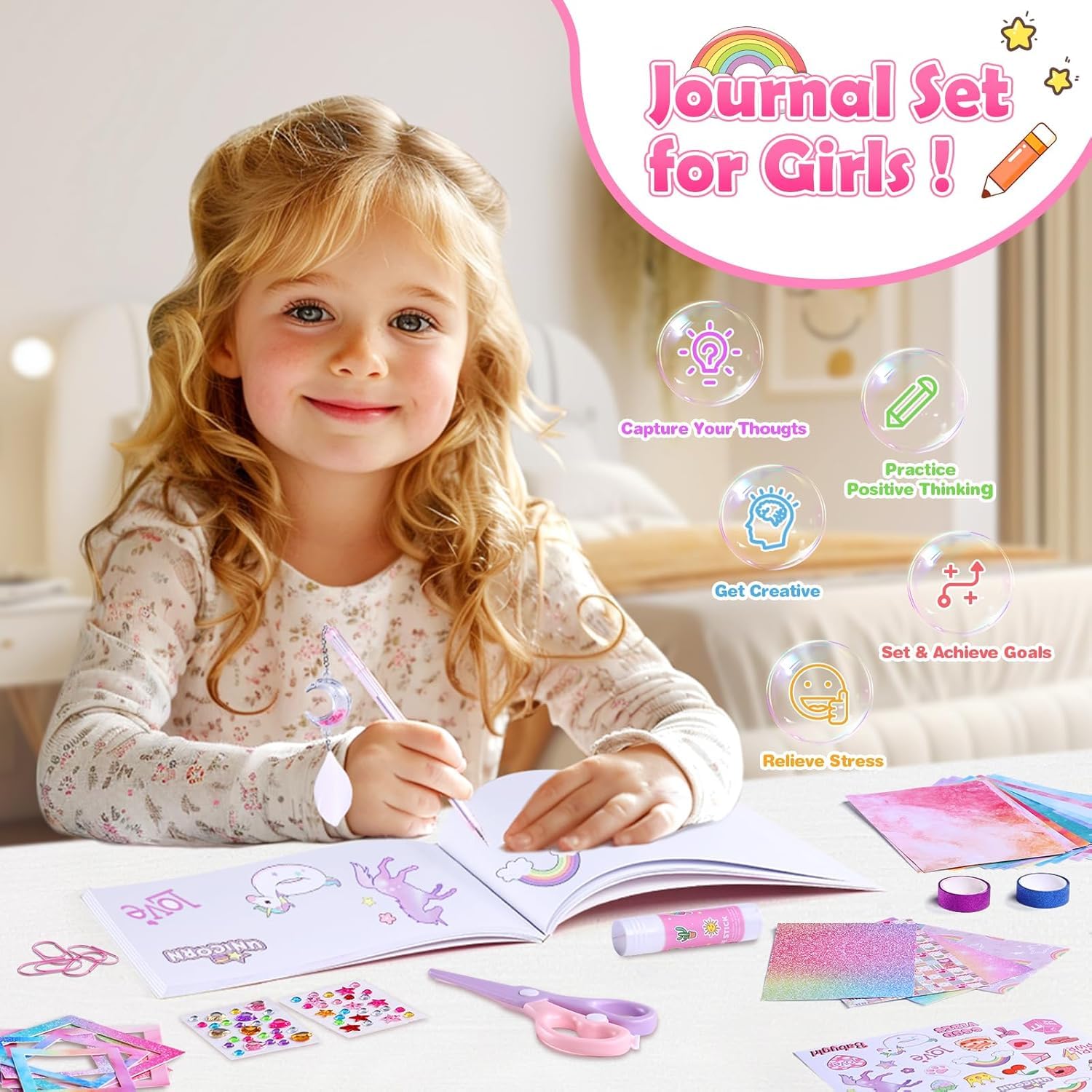 iris & Daisy Paper DIY Journal Set for Tween & Teen Girls Diary Gifts for 4-12 Year Olds Girls Birthday Presents Teenage Girls Gifts,Multi Color 4