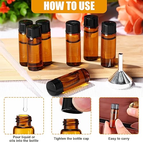 Miniatura 5 de Tanlade 100 botellas pequeñas de vidrio de 0.2 fl oz (16 onzas), botella de aceite esencial con tapas de rosca de plástico y embudo de plástico,