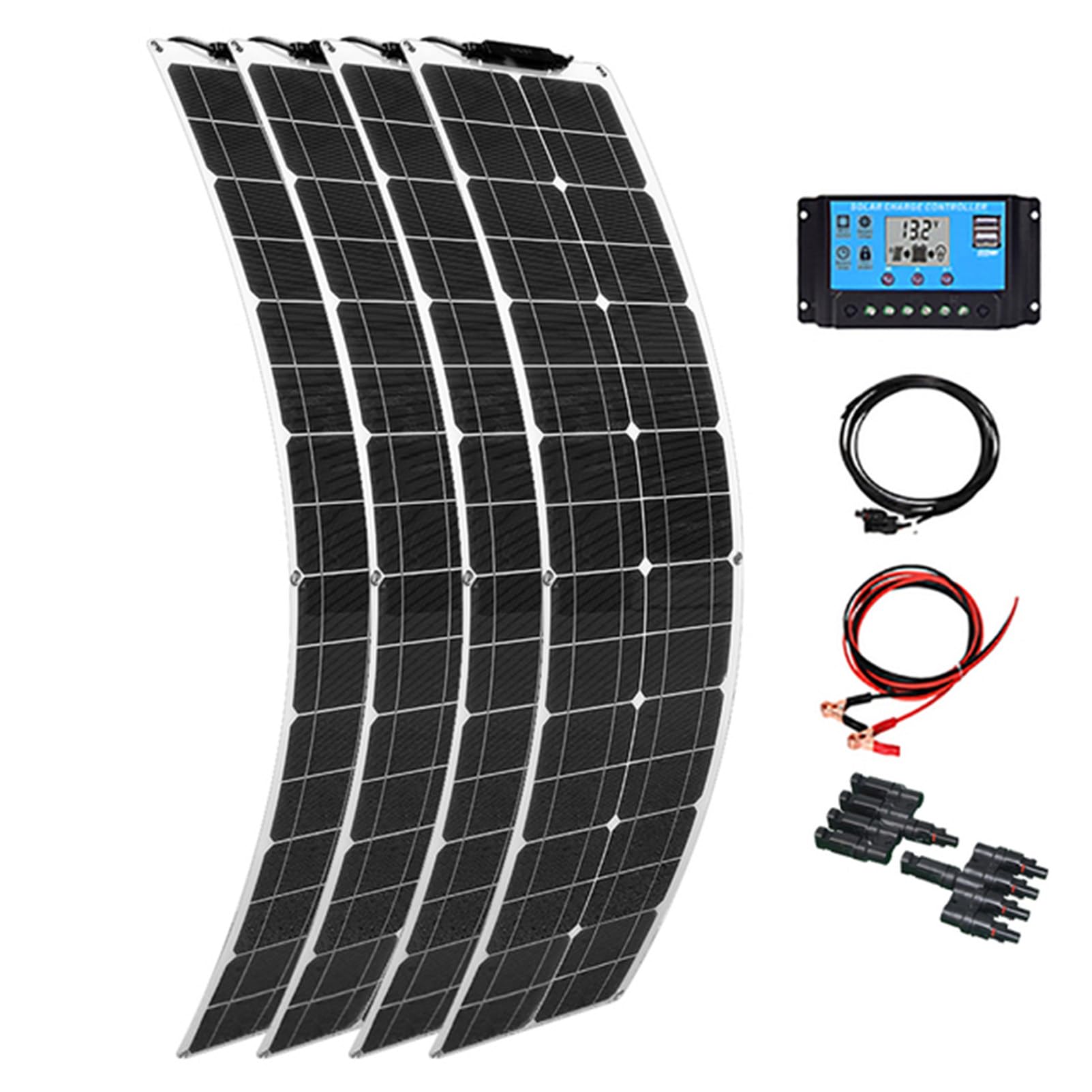Kit Pannello Solare, Set di Pannelli Solari 800w 4 X 200w Pannelli Solari Flessibili Caricabatterie Solare Monocristallino Portatile per Auto Yacht Batteria Barca con Controller 40