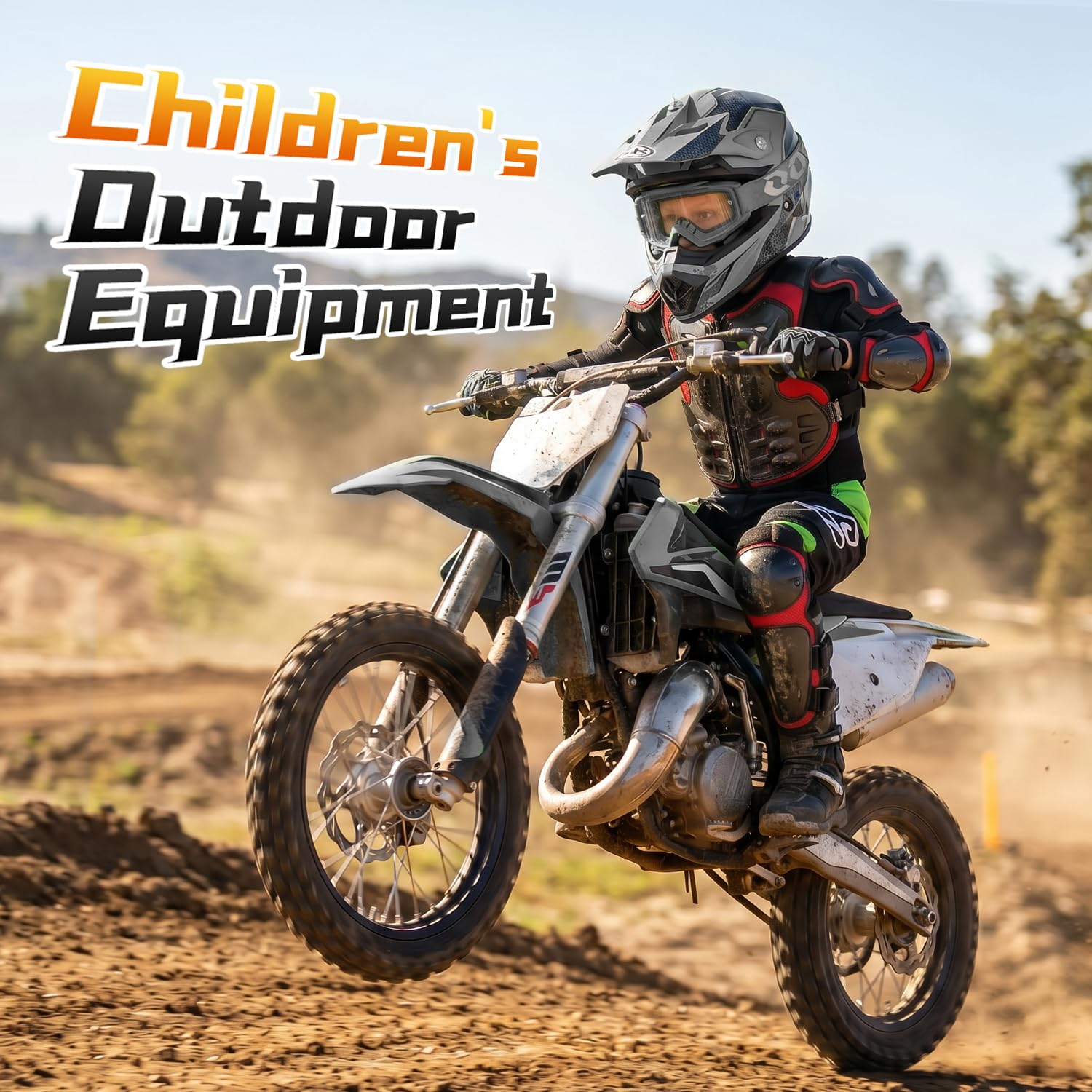 Peto Motocross Niño – Kit de Protección Corporal Ajustable con Protector de Espalda, Rodilleras y Coderas para MTB, BMX, Dirt Bike, Skate, Patinete