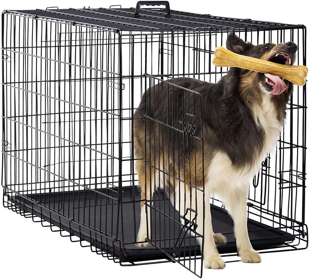 36 Inch Dog Apartment Training Crate Plastic Tray, Double Door Metal Crate Foldable Dog Cage, Dog Wire Crate Travel Kennel for Medium…
