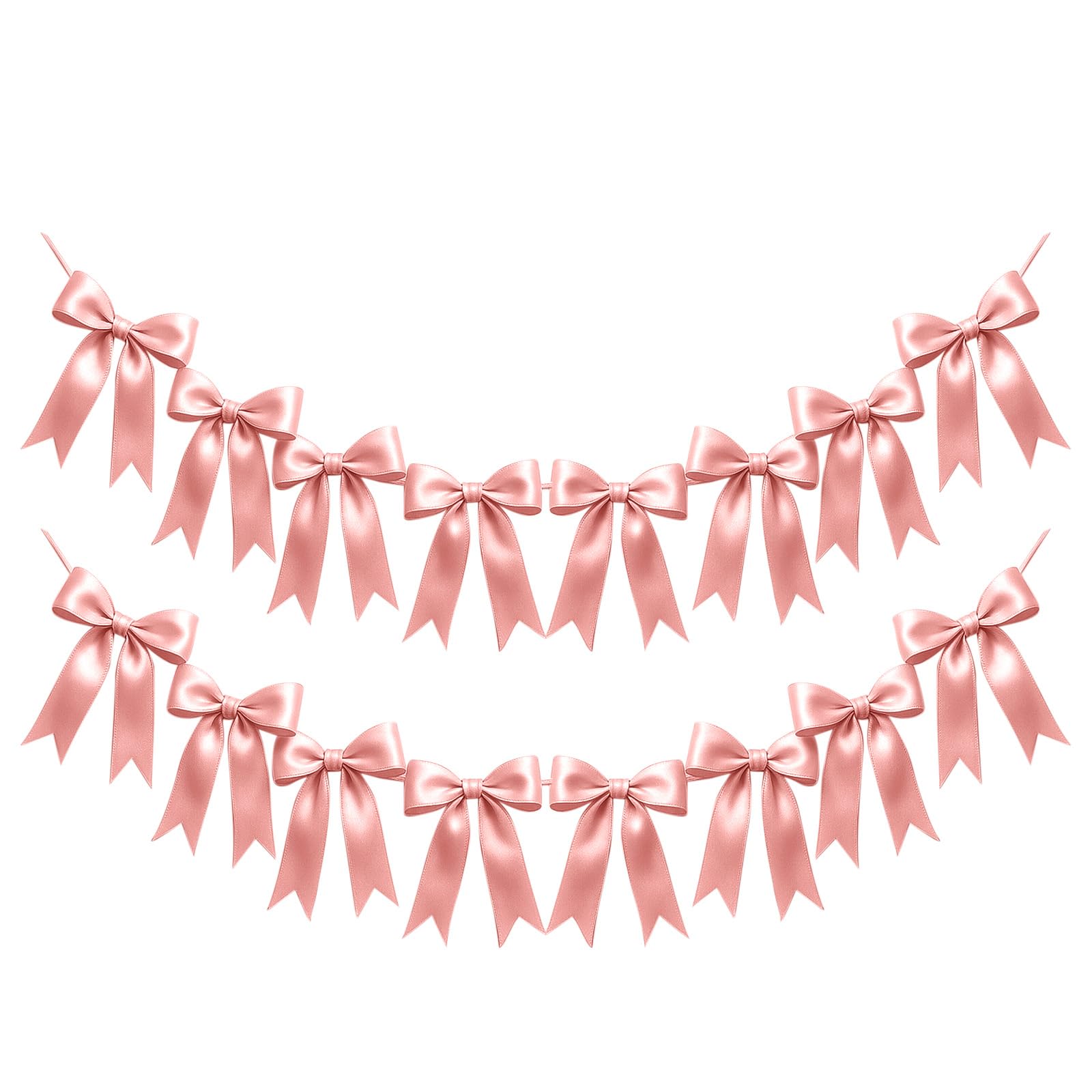 2 Strings of 16PCS Rose Gold Pink Bow Garlands Banner Decoration,Pre-Strung Satin Ornaments for Birthday,Bachelorette Party,Bridal Shower,Wedding,Engagement,Baby Shower,Graduation Decor,Anniversary