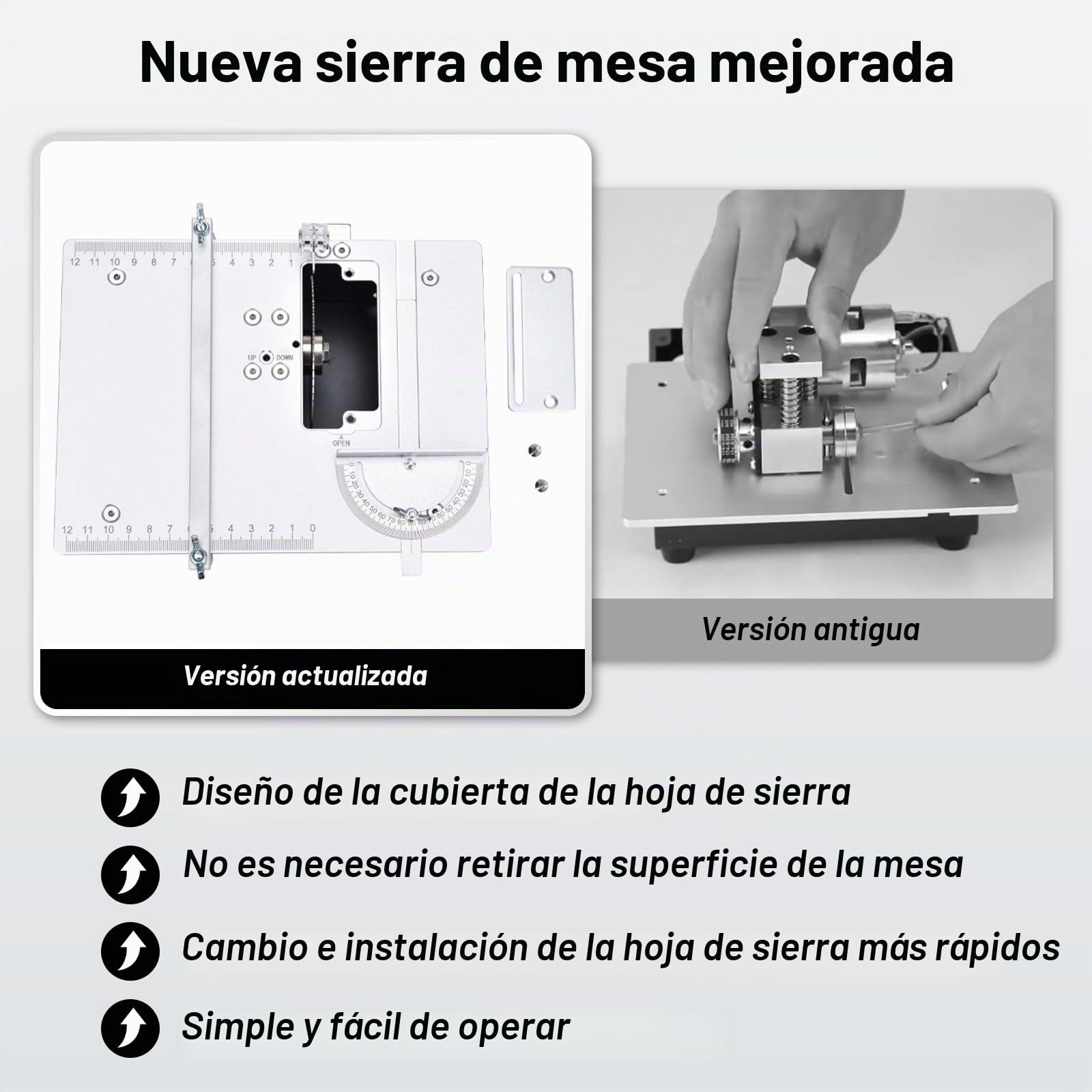 Mini sierra de mesa, 240 W, doble control del motor, con disco abrasivo de 2 pulgadas, 10 almohadillas de pulido y 4 cuchillas, profundidad de corte ajustable, sierras circulares de mesa, enchufe