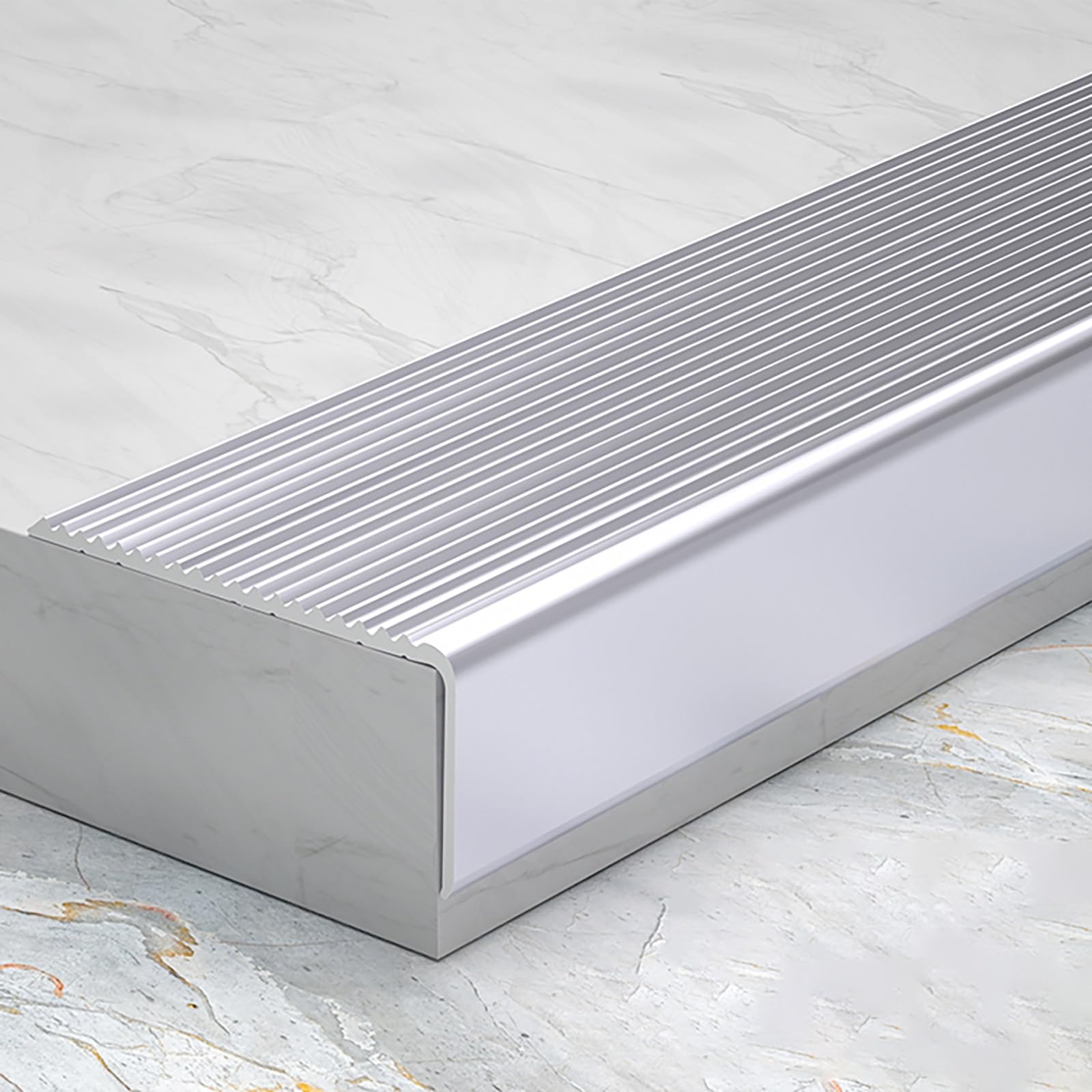 Perfil de Borde de Escalera Tira Antideslizante Tiras Antideslizantes para Peldaños Autoadhesivo de Borde para Escaleras en Forma de L para Escalones Esquinas Interiores y Exteriores. ( Color : Silver