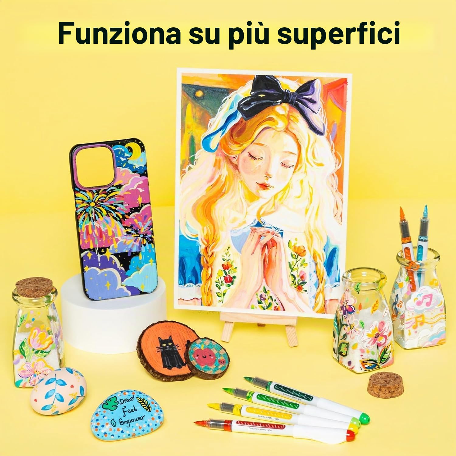 Ohuhu Pennarelli Acrilici 72 Punta Pennello Alta Opacità per DIY Fai da Te | Punta Pennello Flessibile 1-5mm Liquido Diretto Resistente all'Acqua Luce per Uova Pasqua Legno Vetro Ceramica - Nahuku