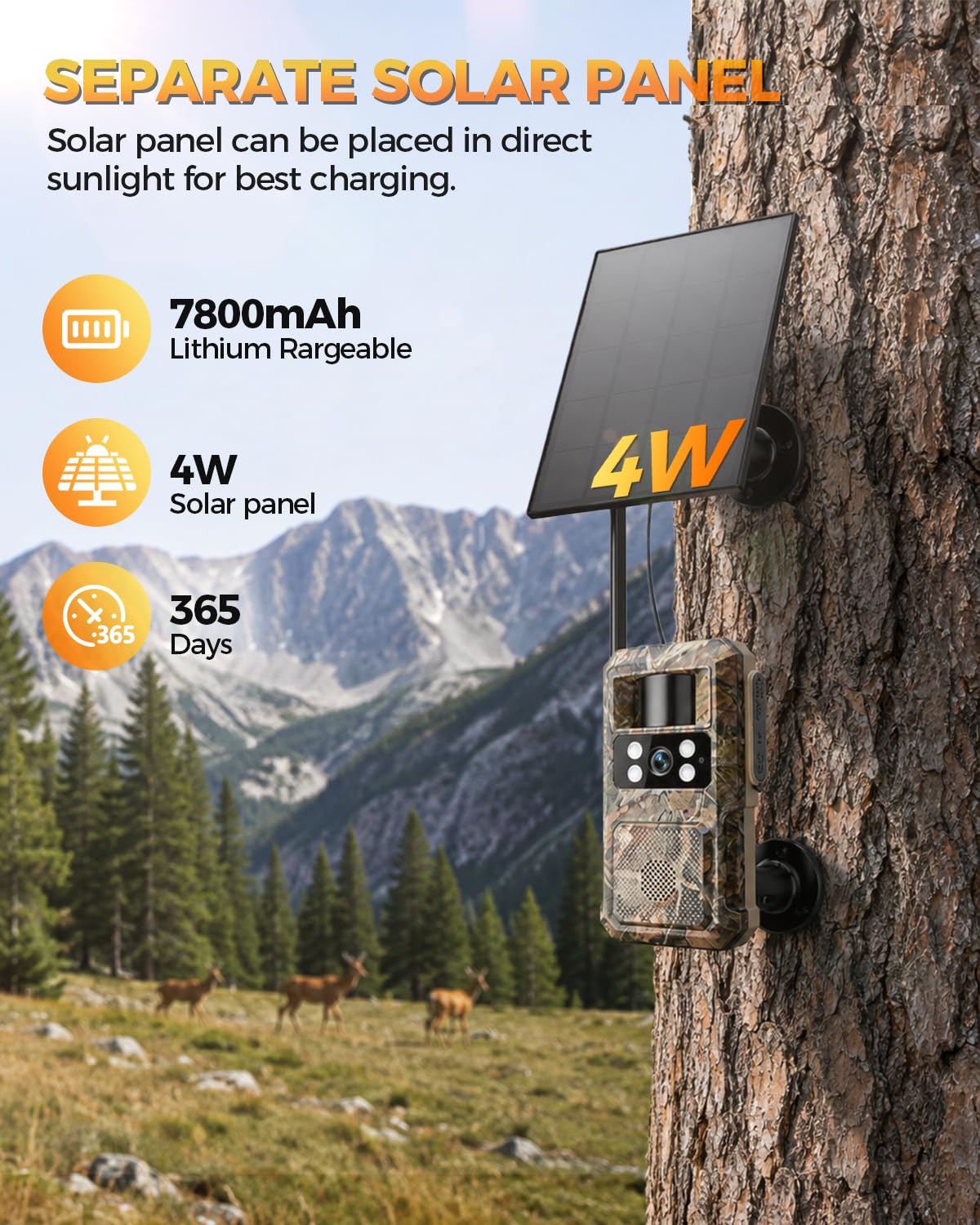 Caméra de chasse solaire HD 2,5 K avec vision nocturne, caméra de jeu cellulaire 4G LTE - Temps de déclenchement 0,2 s activé par le mouvement