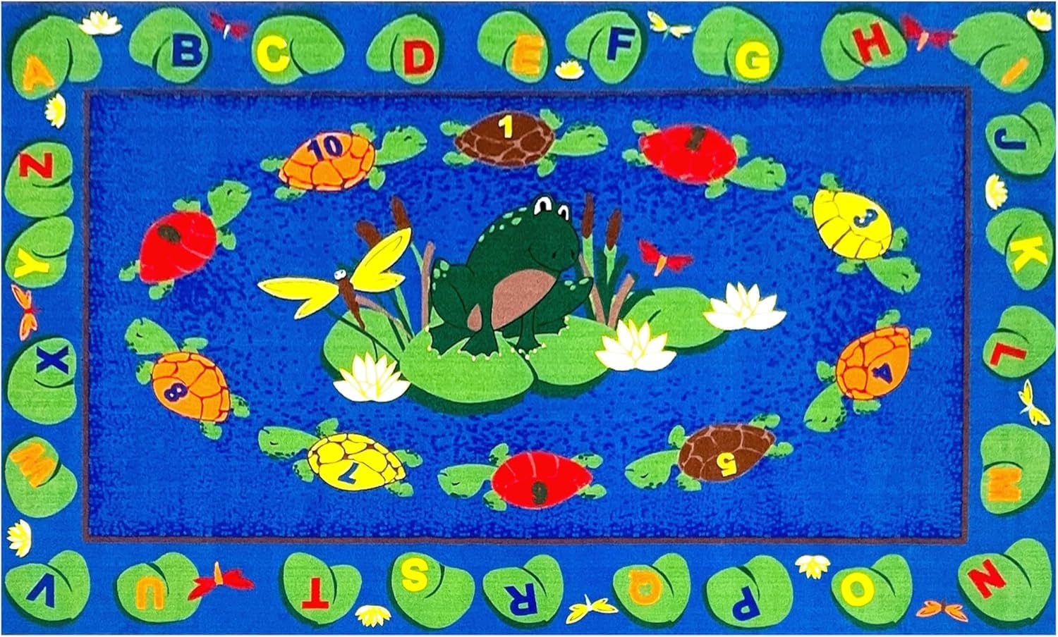 KIDCARPET.COM Turtle Circle Time Rectangle Classroom Rug | Bordered Area Rug for Preschool Daycare Learning, 7'6" x 12'