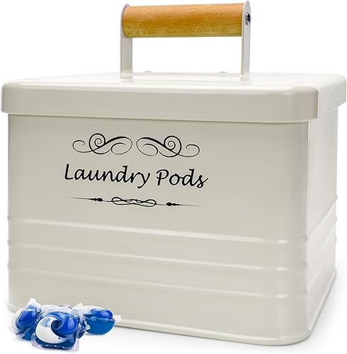 ElitaPro Moderno contenedor de cápsulas de lavandería con tapa para decoración y accesorios de lavandería, organización de la habitación de