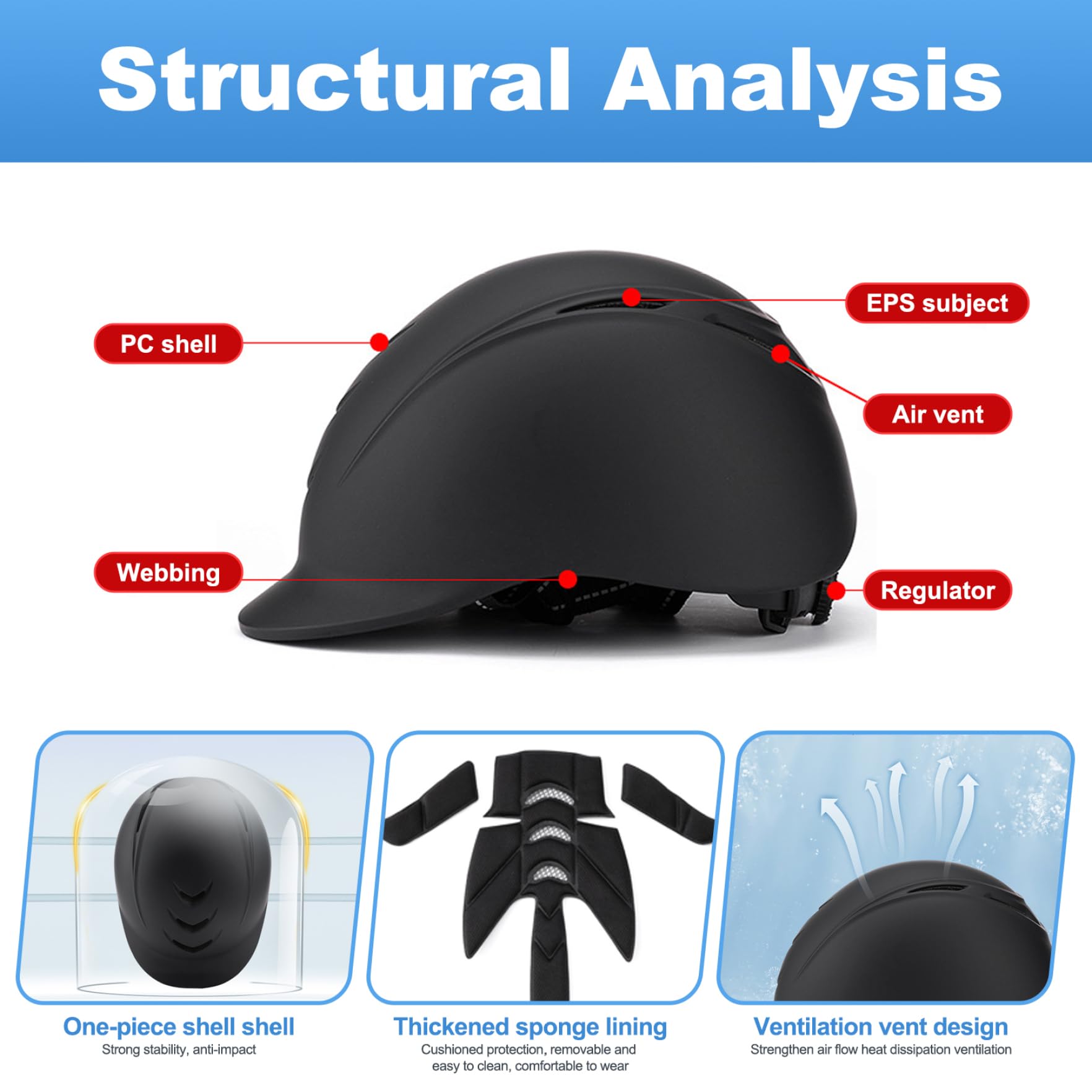 Casco para Montar a Caballo, Casco Ecuestre con Acolchado Suave y Correa Ajustable, Seguro anticolisión para Hombres, Mujeres y jóvenes