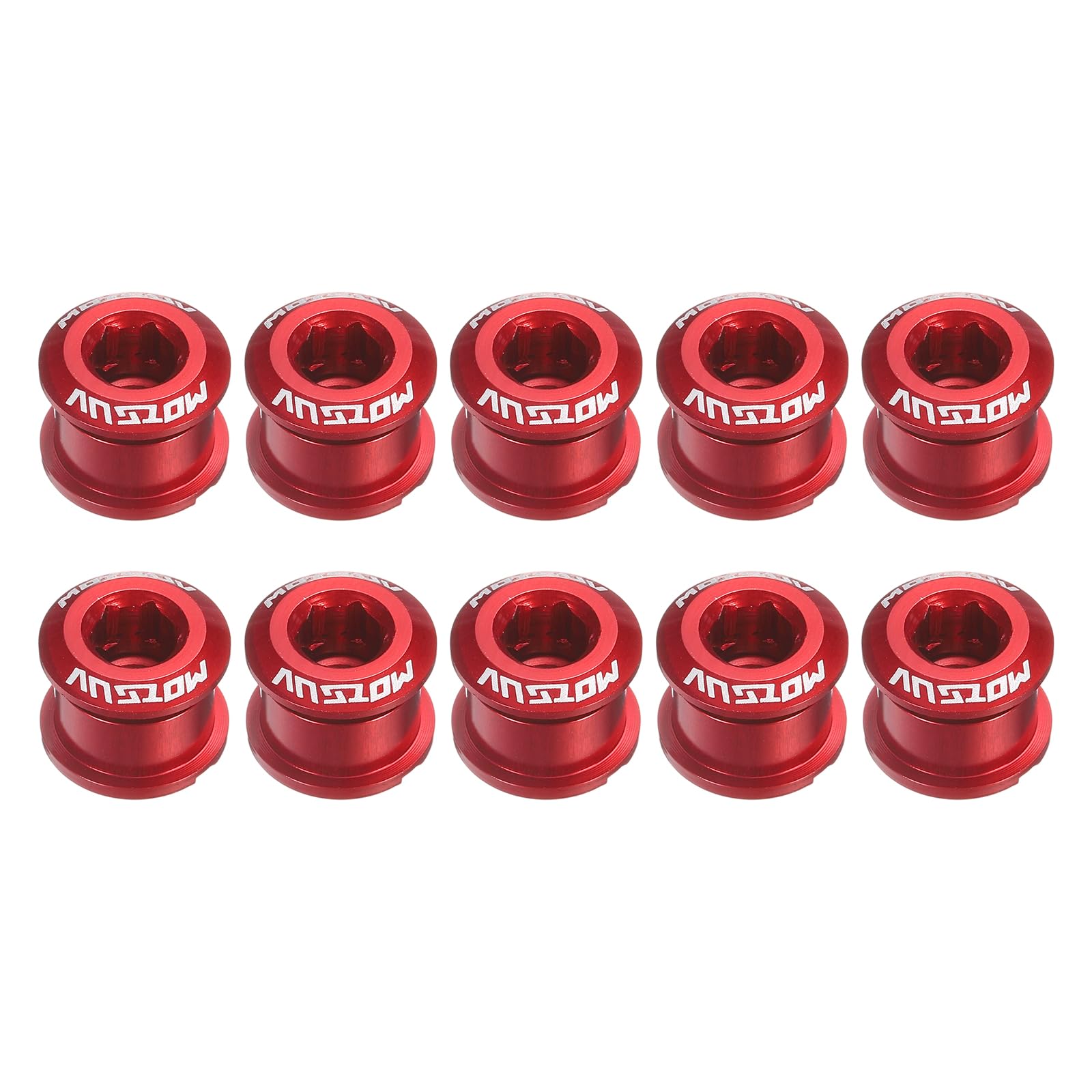 sourcing map 10pcs Single Chain Ring Bolts M8 Aluminum Alloy Bicycle Crankset Nuts Chainwheel Screw for Road Bike Mountain Bike, Red