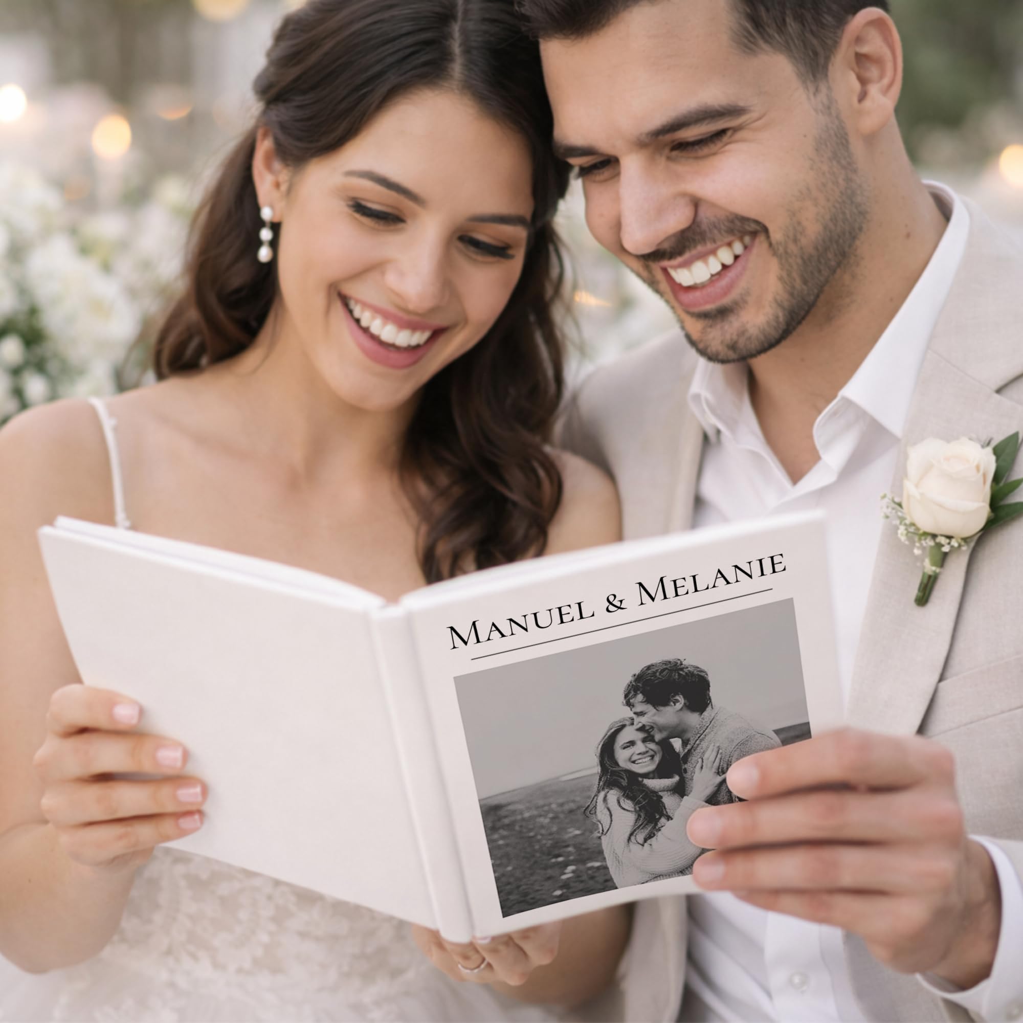 Livre d’or mariage personnalisé avec photo – Album invités élégant avec prénoms – Livre souvenir réception pages lignées (60 pages)