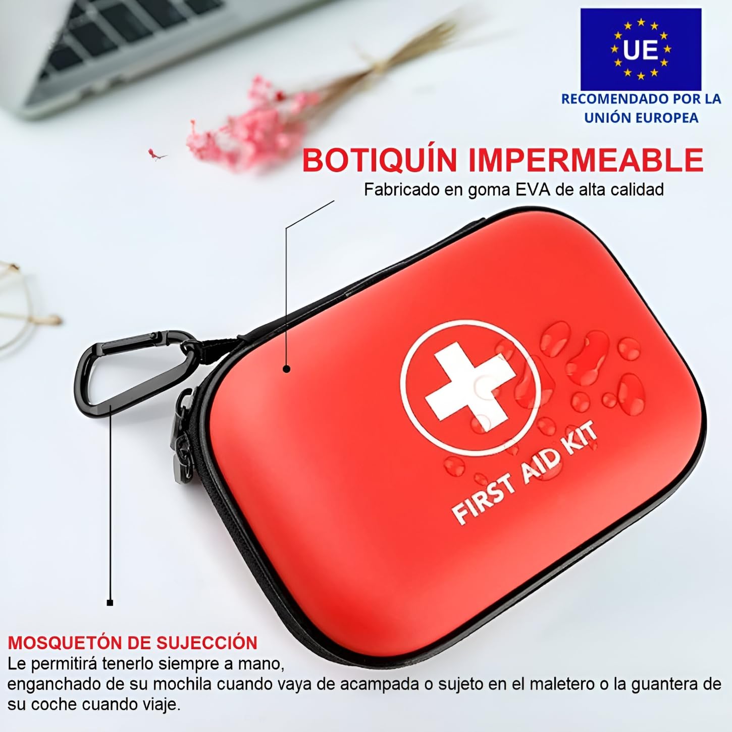 Botiquín de Primeros Auxilios 96 Piezas - Kit de Seguridad para Coche con Martillo Emergencia y Cortador de Cinturón - Estuche Rígido Impermeable