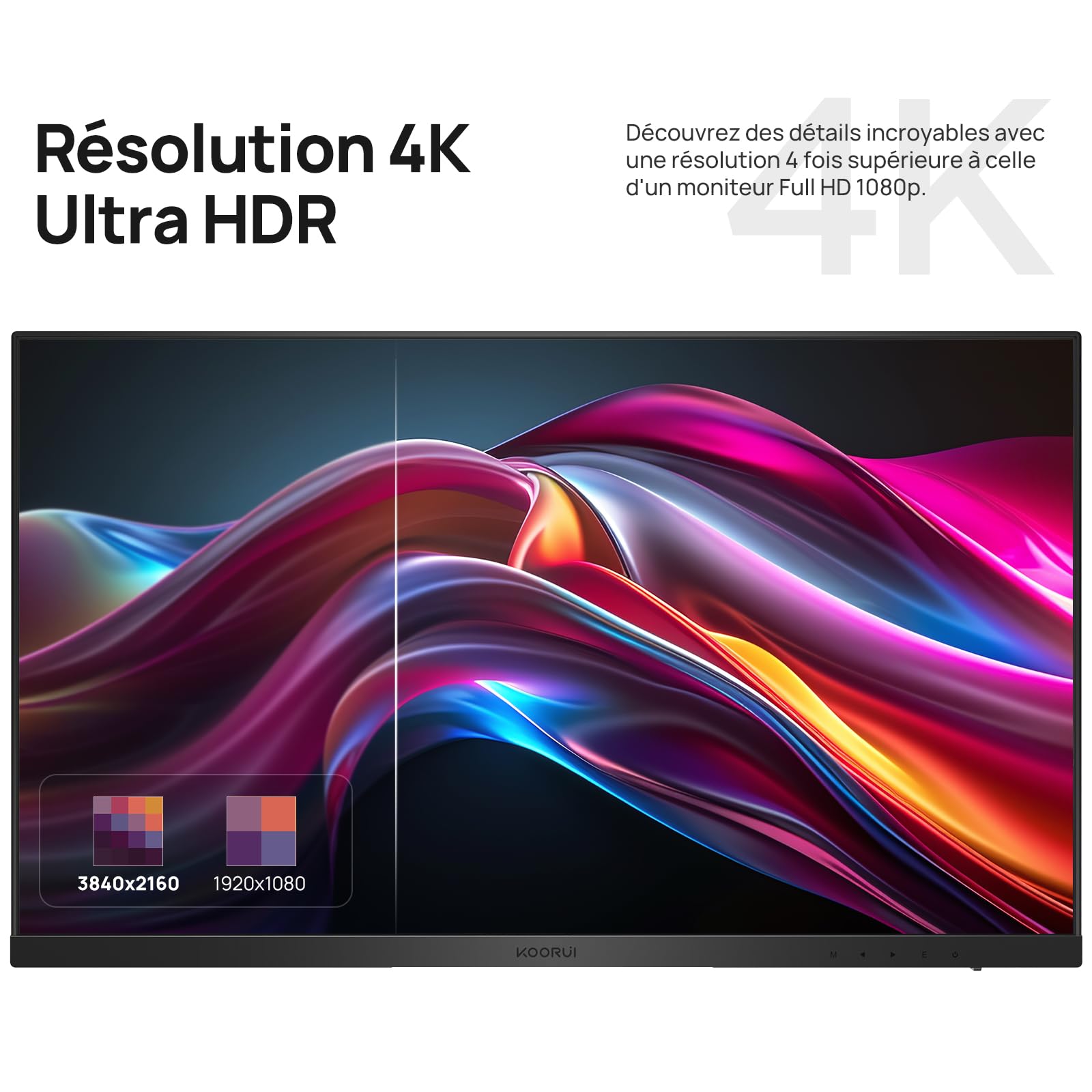 KOORUI Monitor 27 Zoll 4K UHD IPS 60Hz HDMI 2.0 DisplayPort 1.4 Adaptive Sync HDR10 VESA 100x100mm