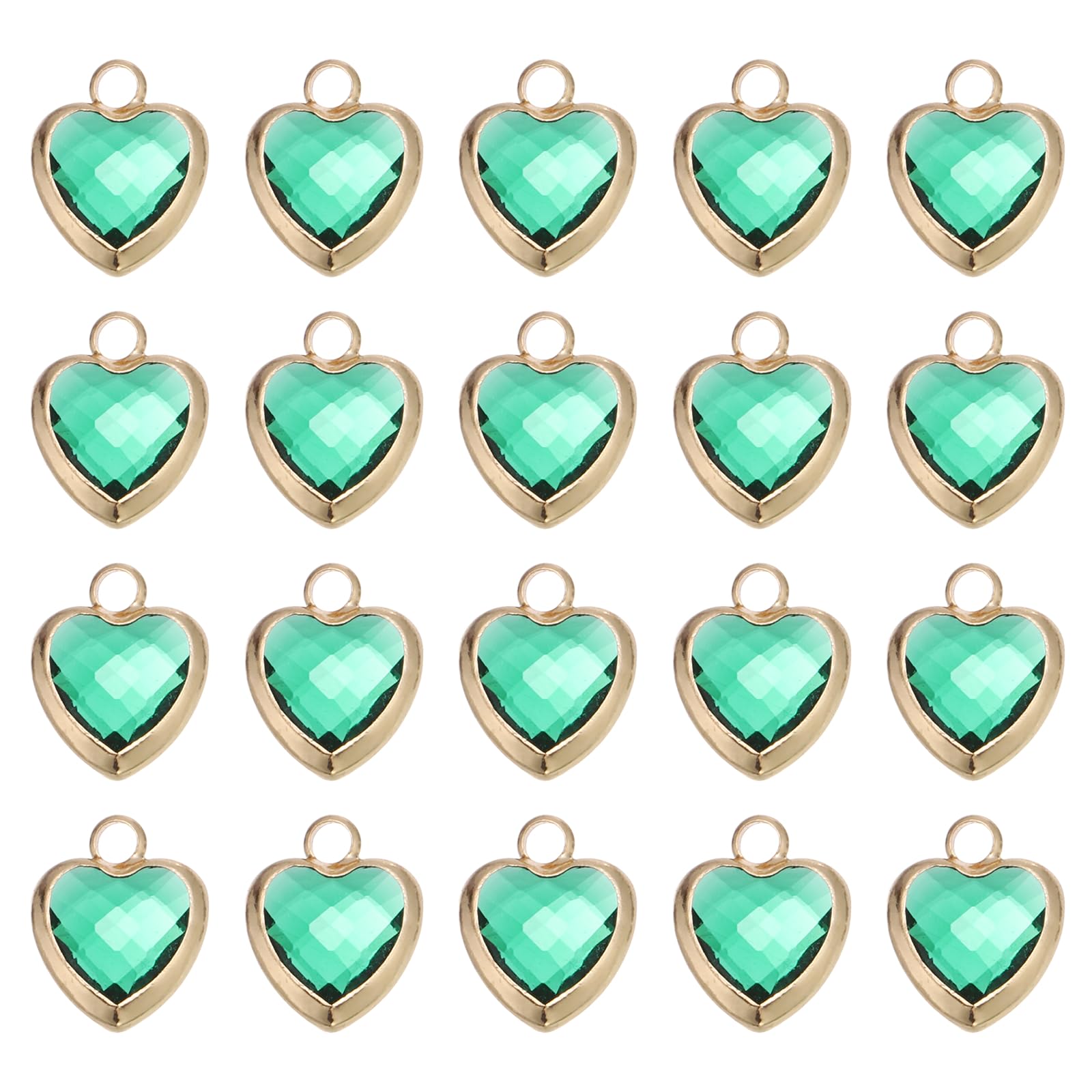 sourcing map 20 Pcs Crystal Gold Plated Heart Charm, 3D Heart Necklace Brass Pendant Charm for Jewelry Making Bracelets Necklaces Earrings DIY Keychain Crafting, Porcelain Green, 11x9mm