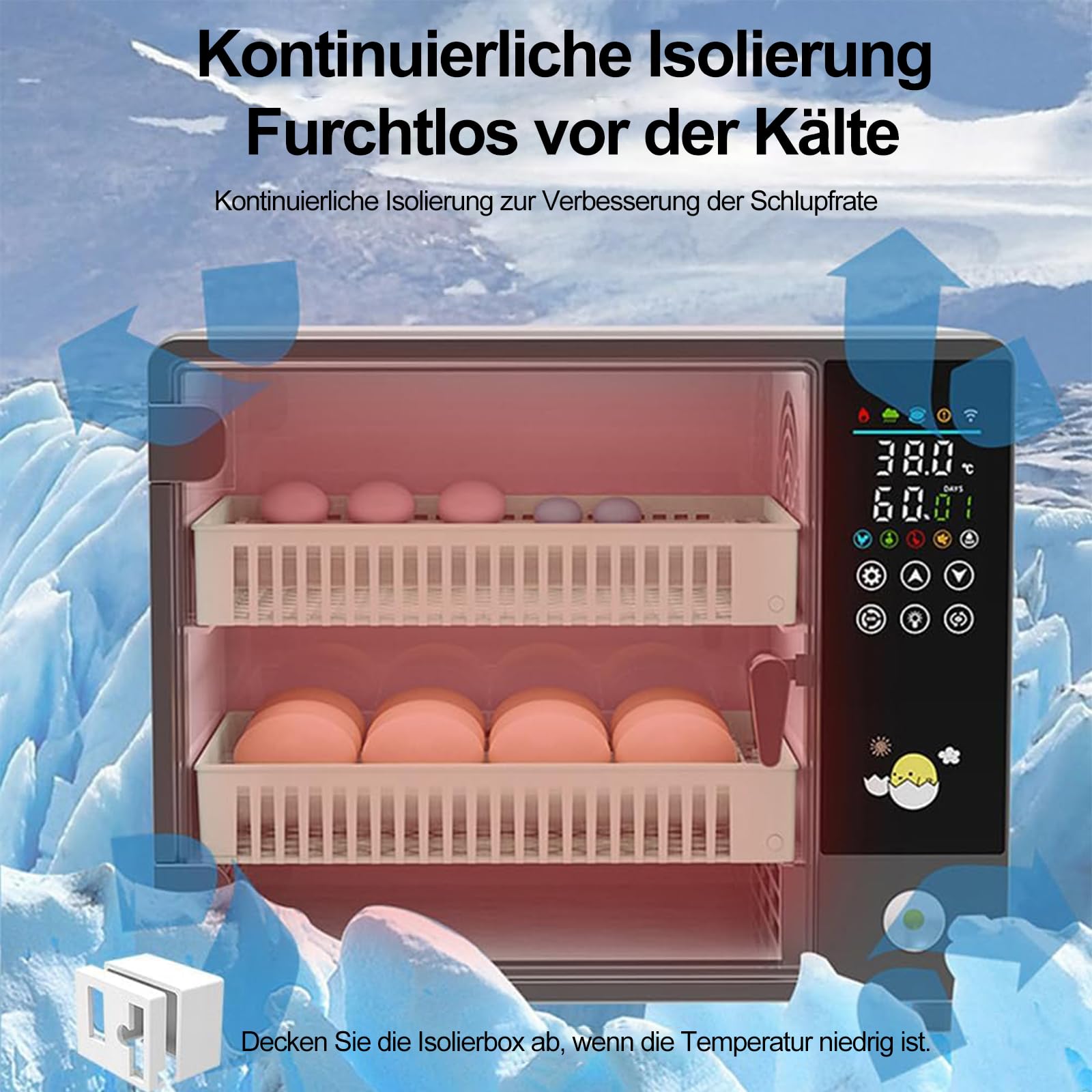 Brutautomat Vollautomatisch, 24 Eier Brutapparat, mit automatischer Eierwendung und automatischer Befeuchtung, Temperaturkontrolle, LED-Touchscreen, doppelte Stromversorgung, für Bruthühner, Wachteln
