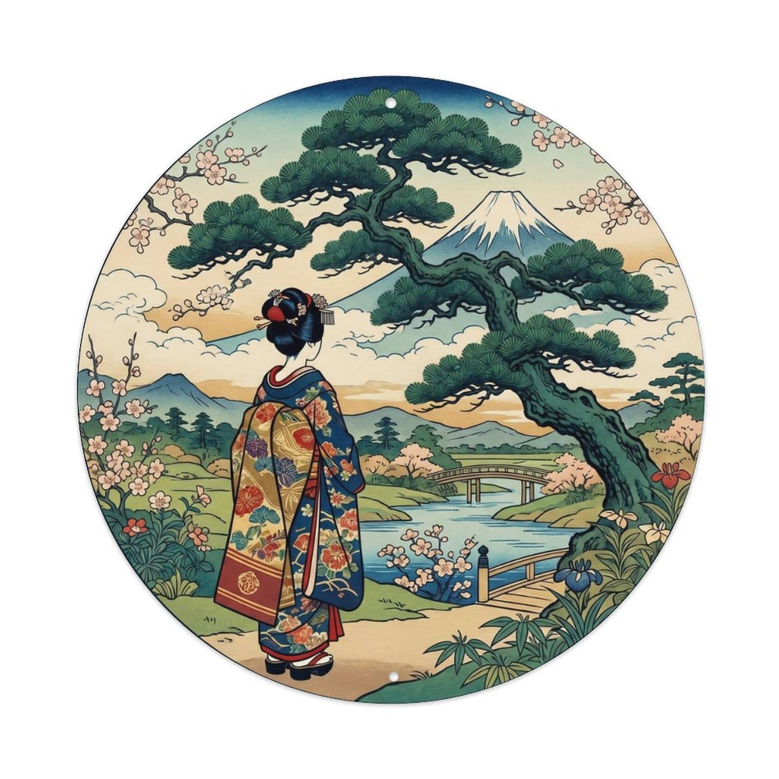 Japanese Geisha Ancient Pine Strength Endurance Metal Tin Sign