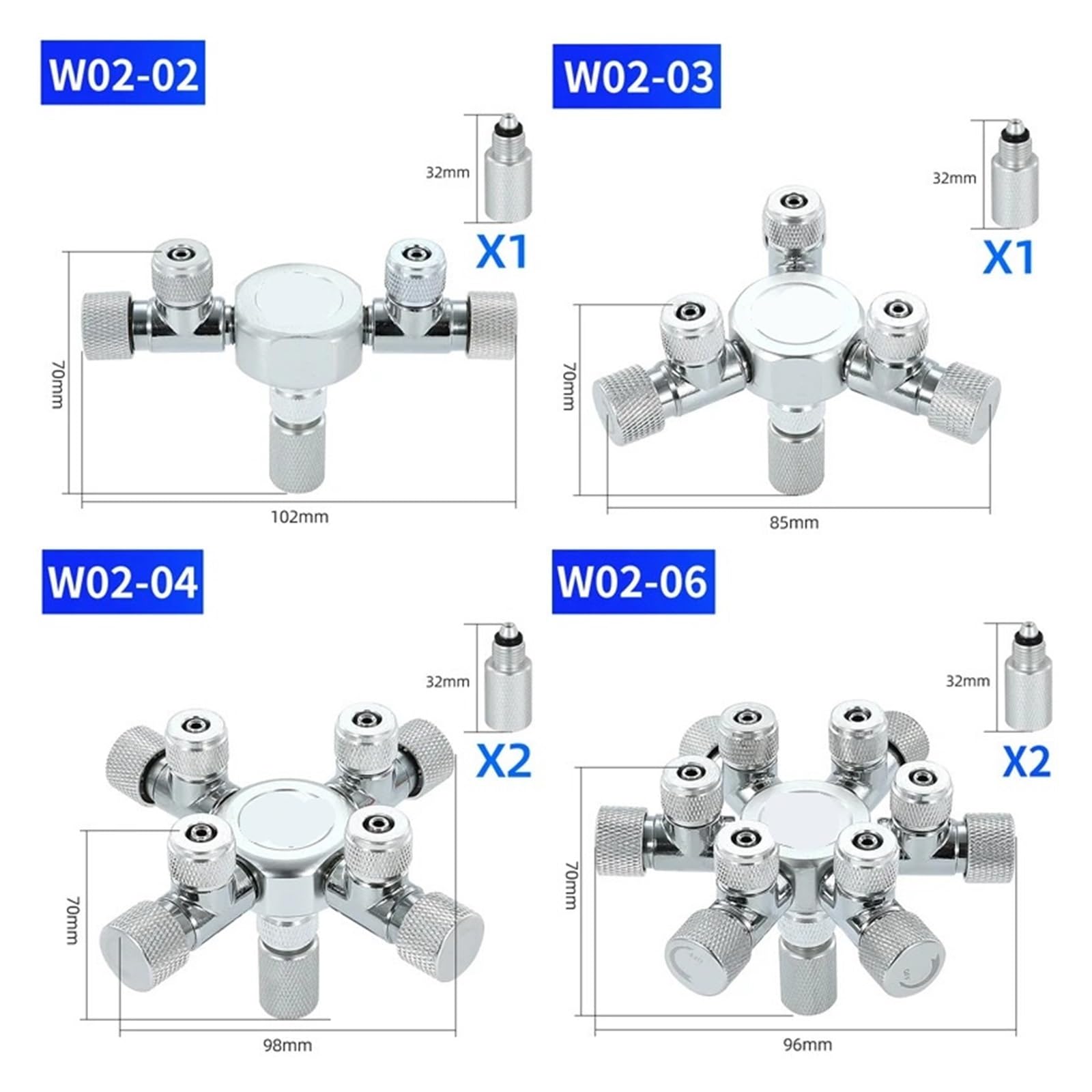Fish tank multi-channel CO2 splitter distributor metal aquarium CO2 regulator generator accessories CO2 splitter 2-6 channe(W02-04)