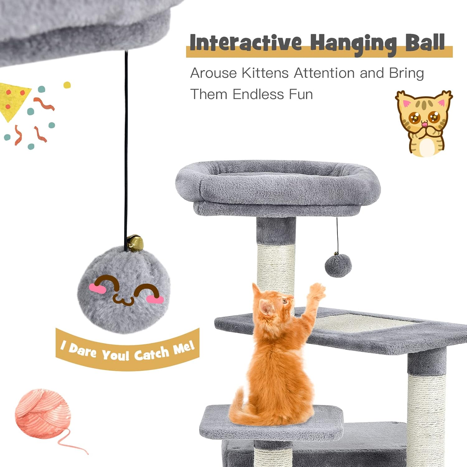 review PETSITE 33.5 Inch Modern Cat Tree, Cat Tower for Indoor Cats, Multi-Level Small Cat Tree with Condo, Sisal Scratching Post and Pad, Cat Activity Center with Perch, Grey