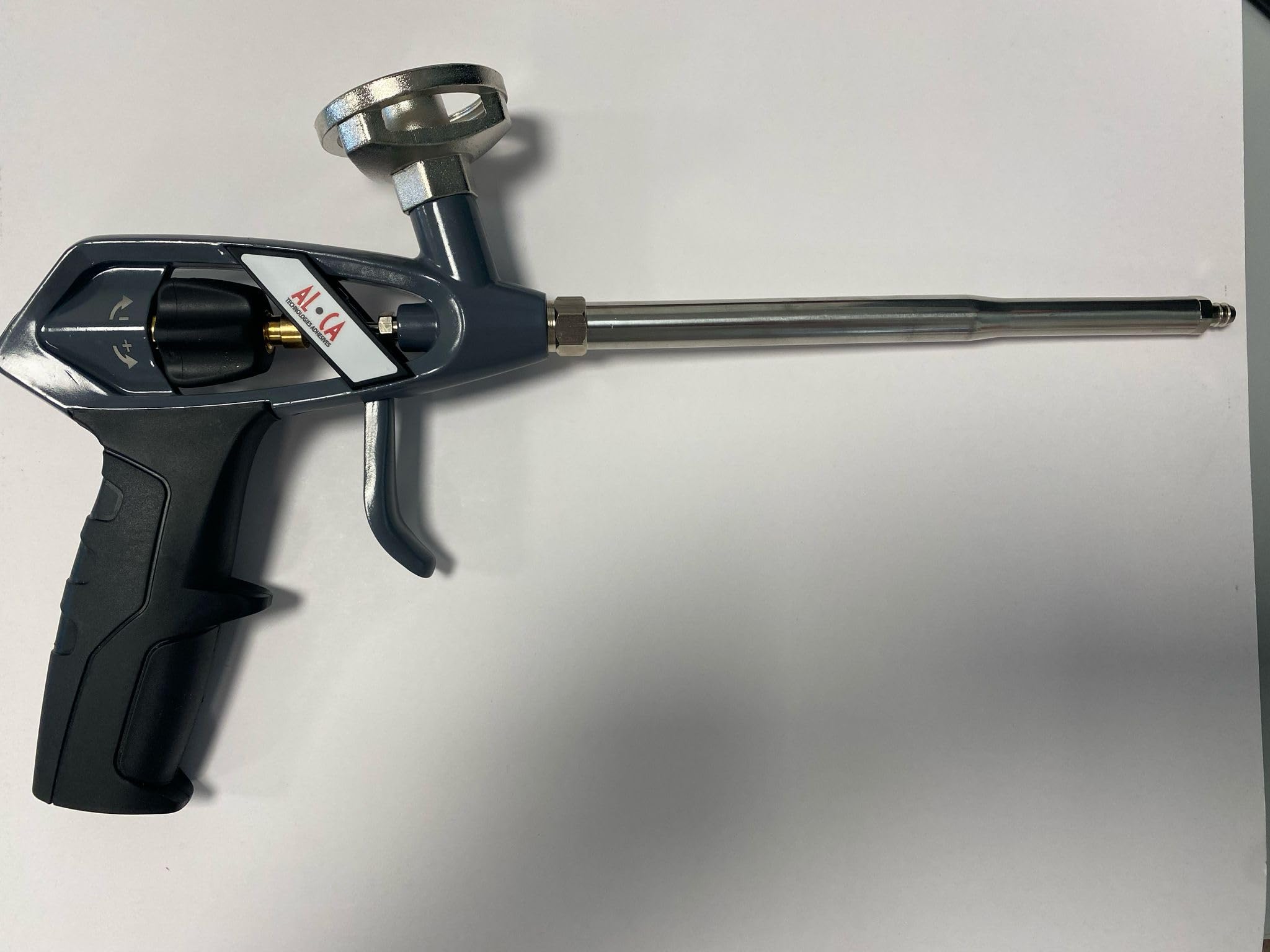 Pistola Professionale per Schiuma Poliuretanica, Impugnatura Ergonomica, Regolatore di Gettata, Struttura in Metallo e Policarbonato