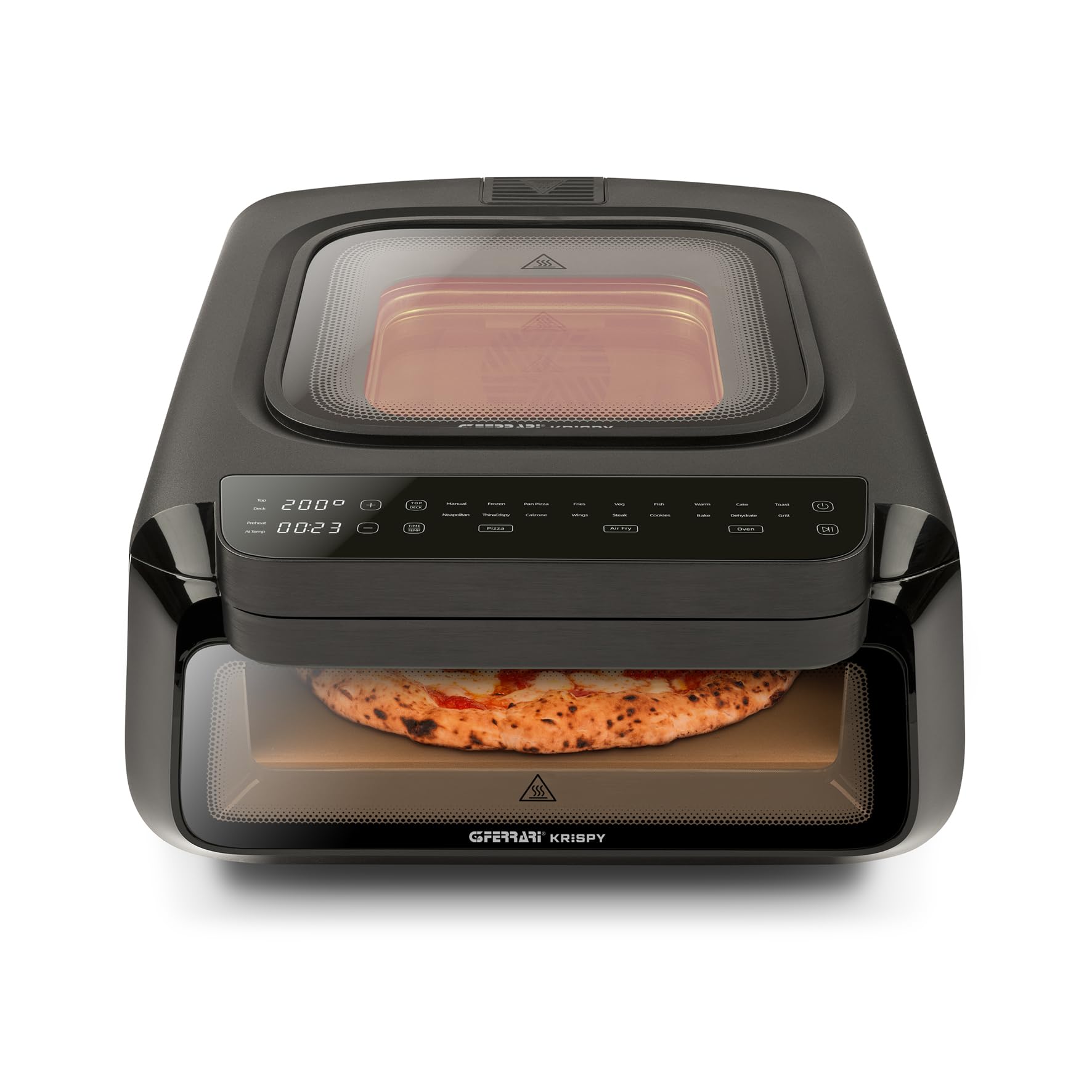 G3 Ferrari G10225 Krispy Forno Pizza e Friggitrice ad Aria, Multifunzione, 2100W, 13 Litri, Tecnologia HOBLO, Display Soft-Touch con 18 programmi, Fino a 380°C, Acccessori inclusi, Nero