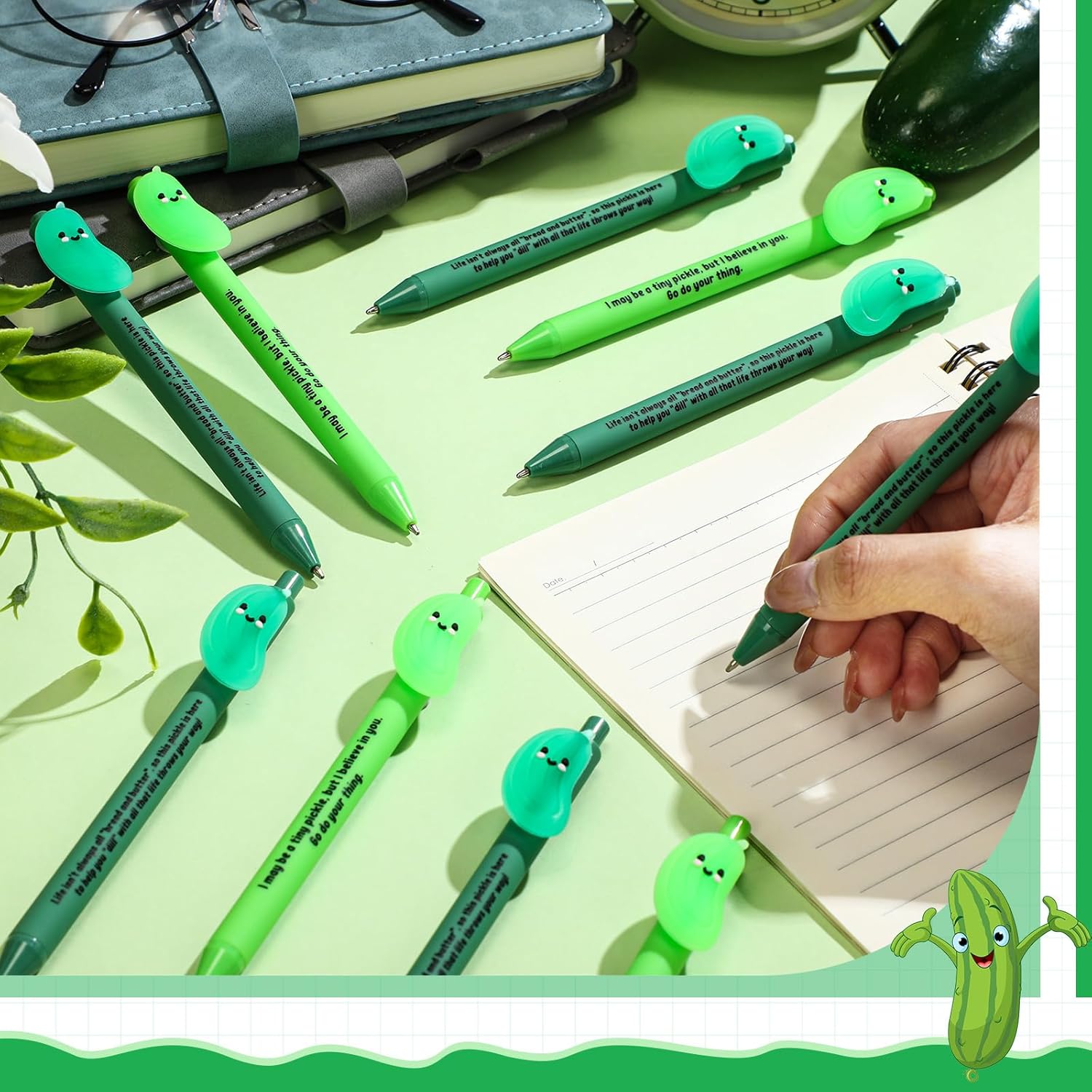 MotiMind 30 Pcs Funny Pickle Pens Bulk Positive Luminous Emotional Support Pens Thank You Gifts Bulk for Teachers Graduation Nurses Moms Employees Coworkers Office Staff Team Volunteers