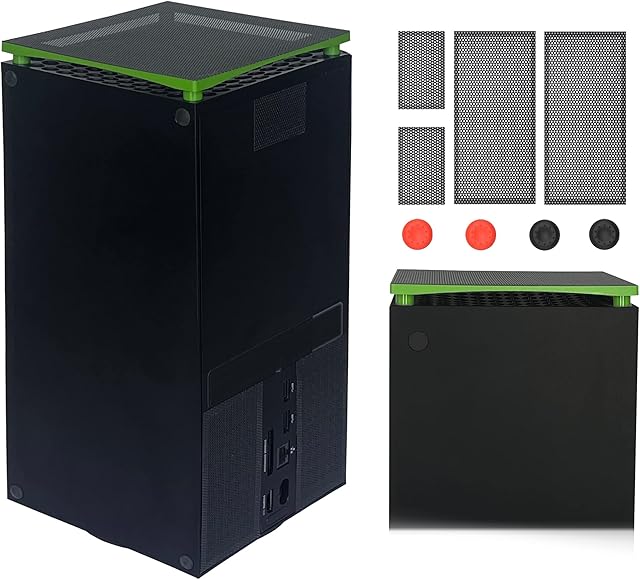Dust Filter Cover for Xbox series X DOBEWINGDELOU ABS Plastic Bracket and 4 PVC Meshes Set Dustproof Filter Cover Protector Green