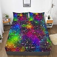 Vista 11 de Juego de sábanas bajeras de galaxia para niñas y niños, 2 piezas, 1 sábana de bolsillo profundo con 1 funda de almohada de microfibra sin arrugas