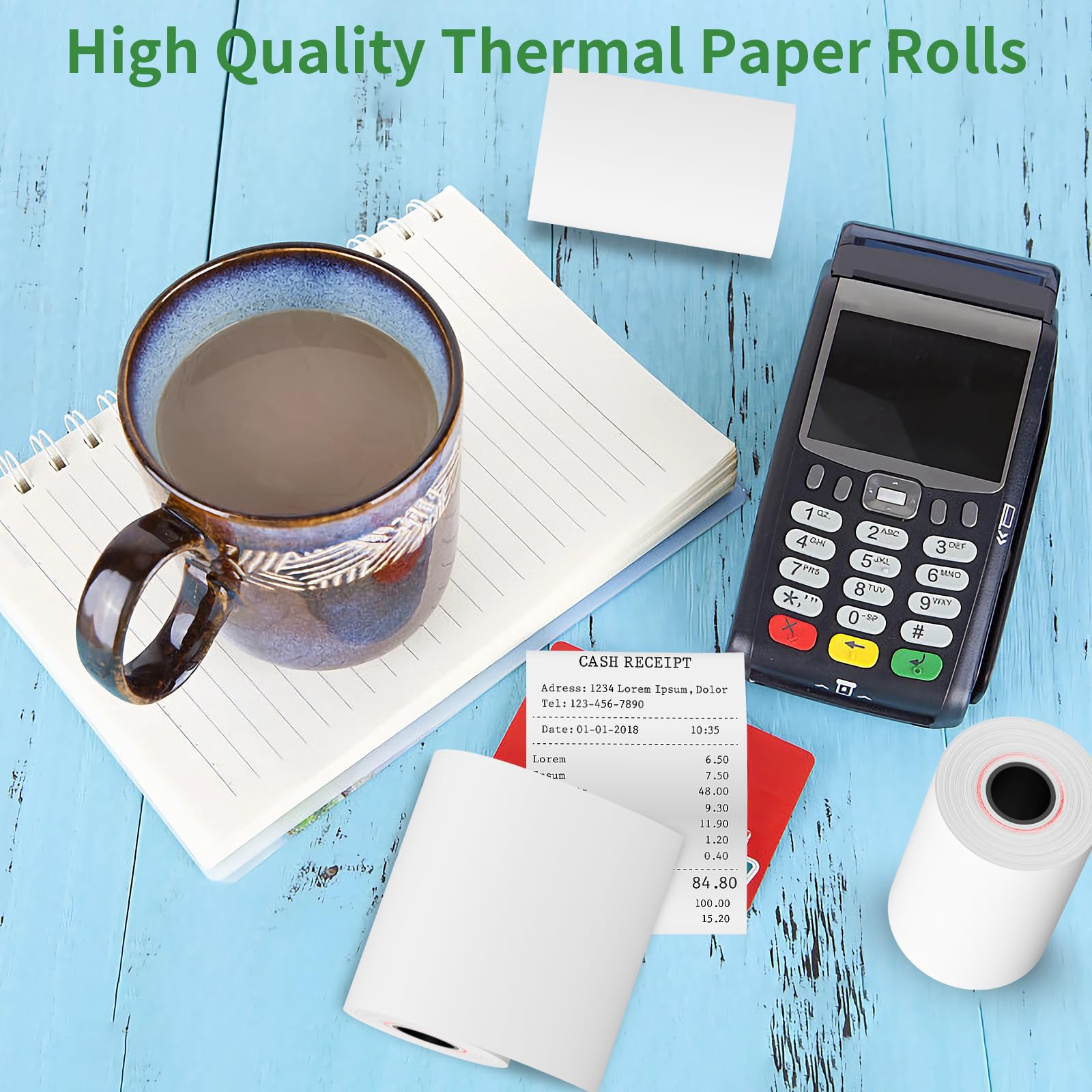 (100 Rollen) Thermopapier, 6,4 cm x 15,2 m, Kassenrollen, Quittungspapier, passend für alle Kassenkassen