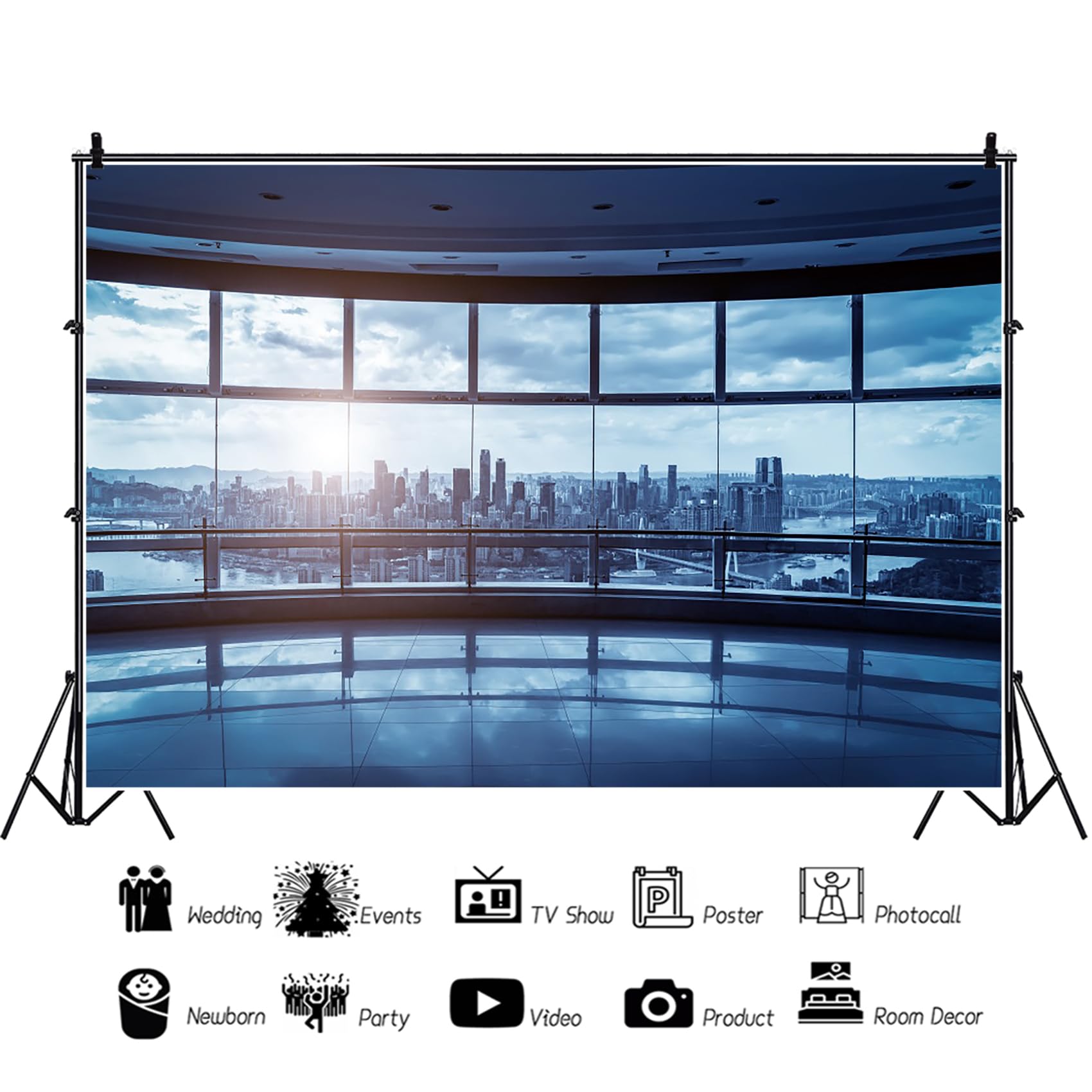 MIRRORANG 3x2m Zoom Meeting Office Backdrop Video Conference City Skyline View Window City Building Photography Background Inside Home Office Meeting Living Room Photo Props - Image 3