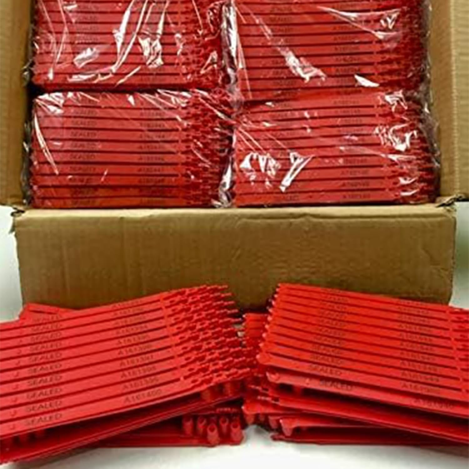 Red Plastic Security Seals (8) - Self Locking Shipping Seal with Print Progressive Numbering – Tamper Proof for Trucks, Trailers, Cargo, Containers, Luggage (6000ct)